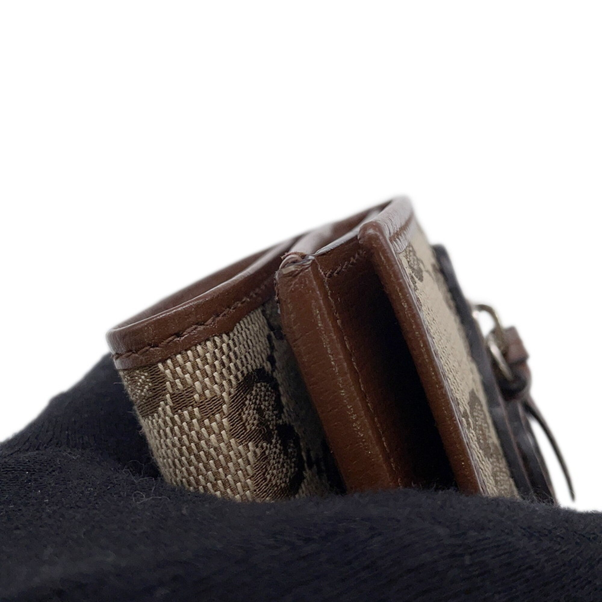 Gucci Beige Brown Canvas Leather Wallet (Tri-Fold) (Pre-Owned)