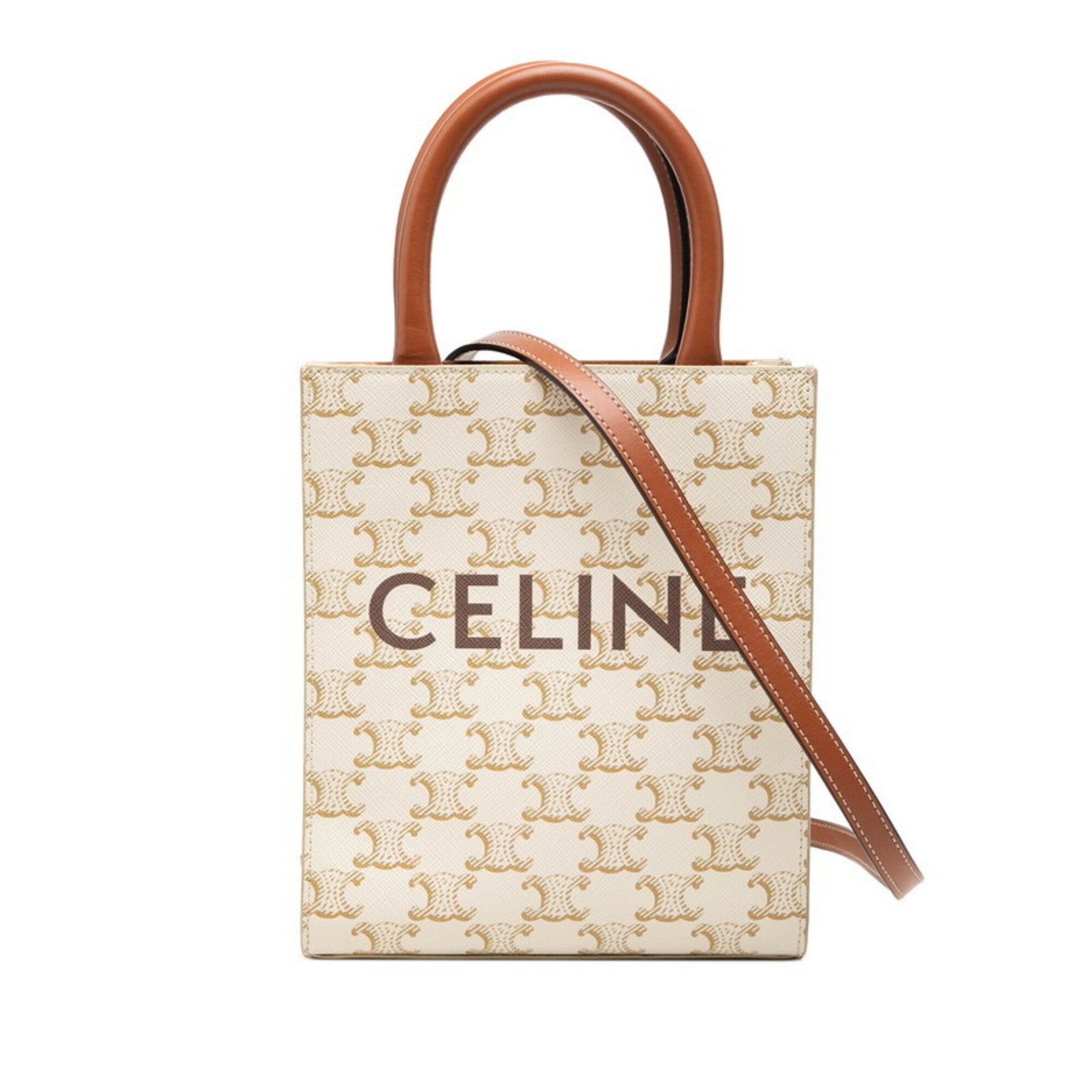 Celine Brown White Pvc Leather Handbag Shoulder Bag (Pre-Owned)
