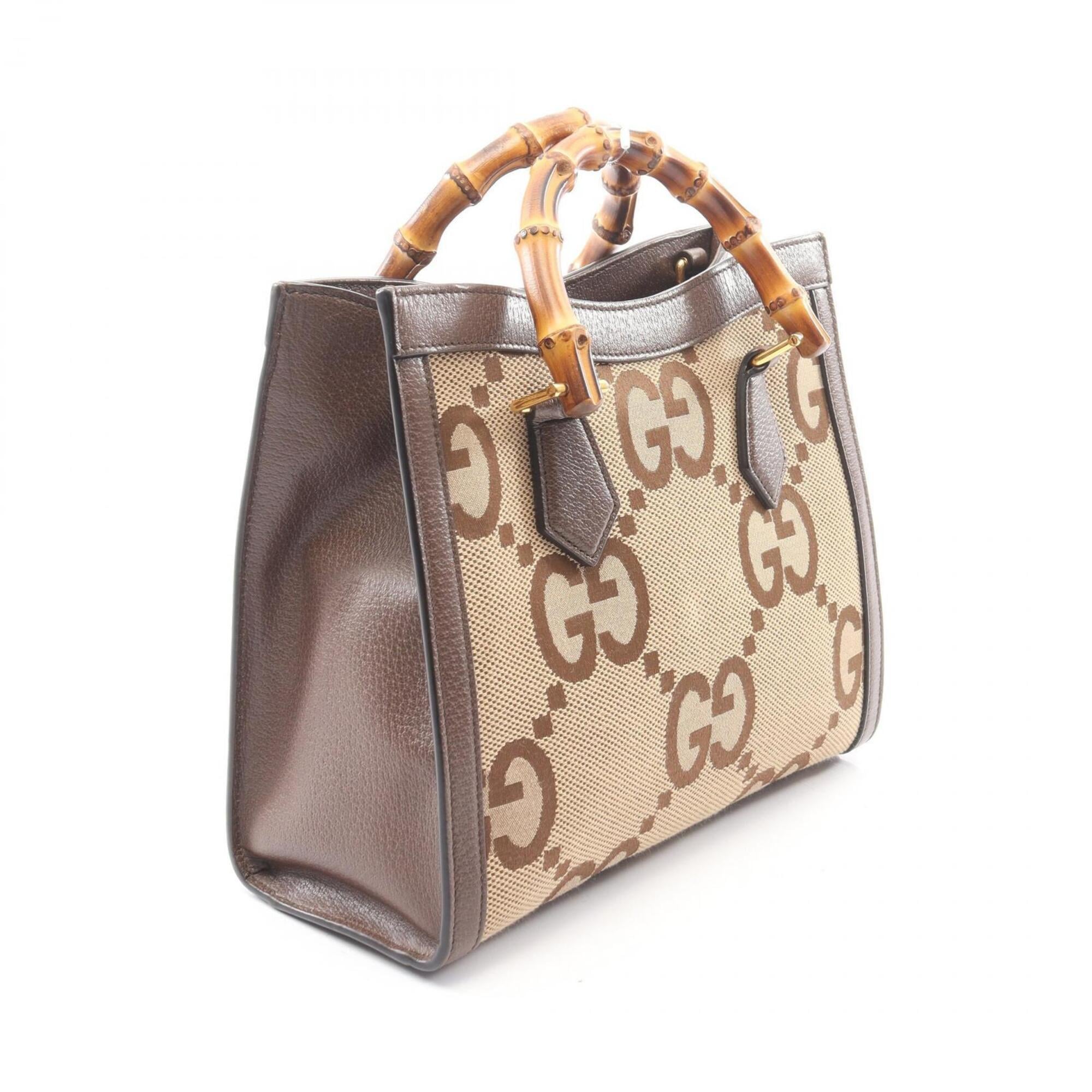 Gucci Beige Brown Canvas Leather Handbag (Pre-Owned)