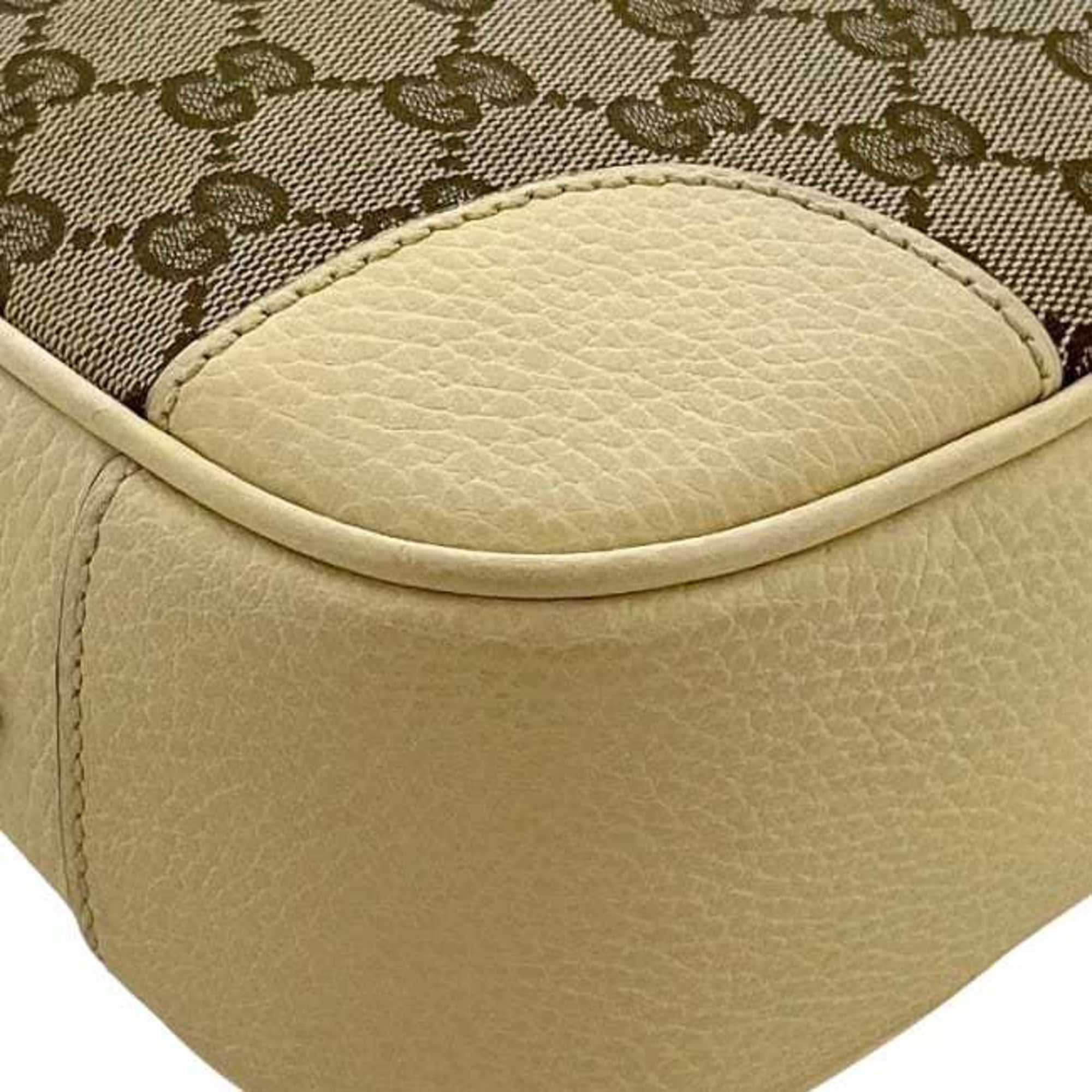 Gucci Beige White Canvas Leather Shoulder Bag (Pre-Owned)