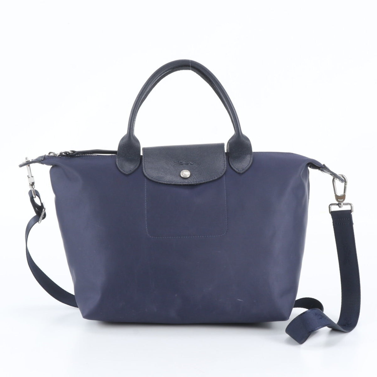 Longchamp Navy Leather Nylon Shoulder Bag Tote Bag (Pre-Owned)