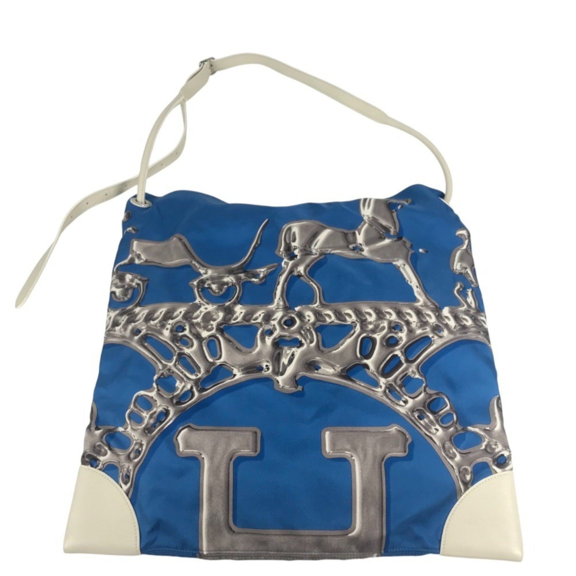 Hermes Blue White Silk Leather Shoulder Bag (Pre-Owned)