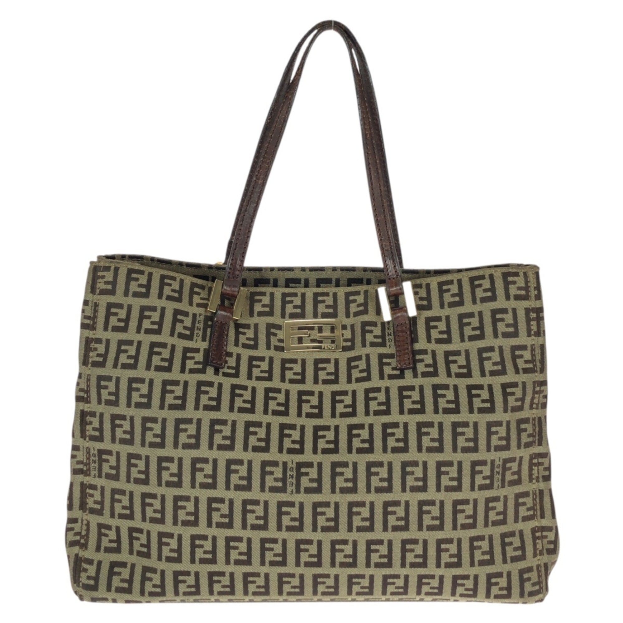 Fendi Beige Brown Canvas Leather Handbag (Pre-Owned)