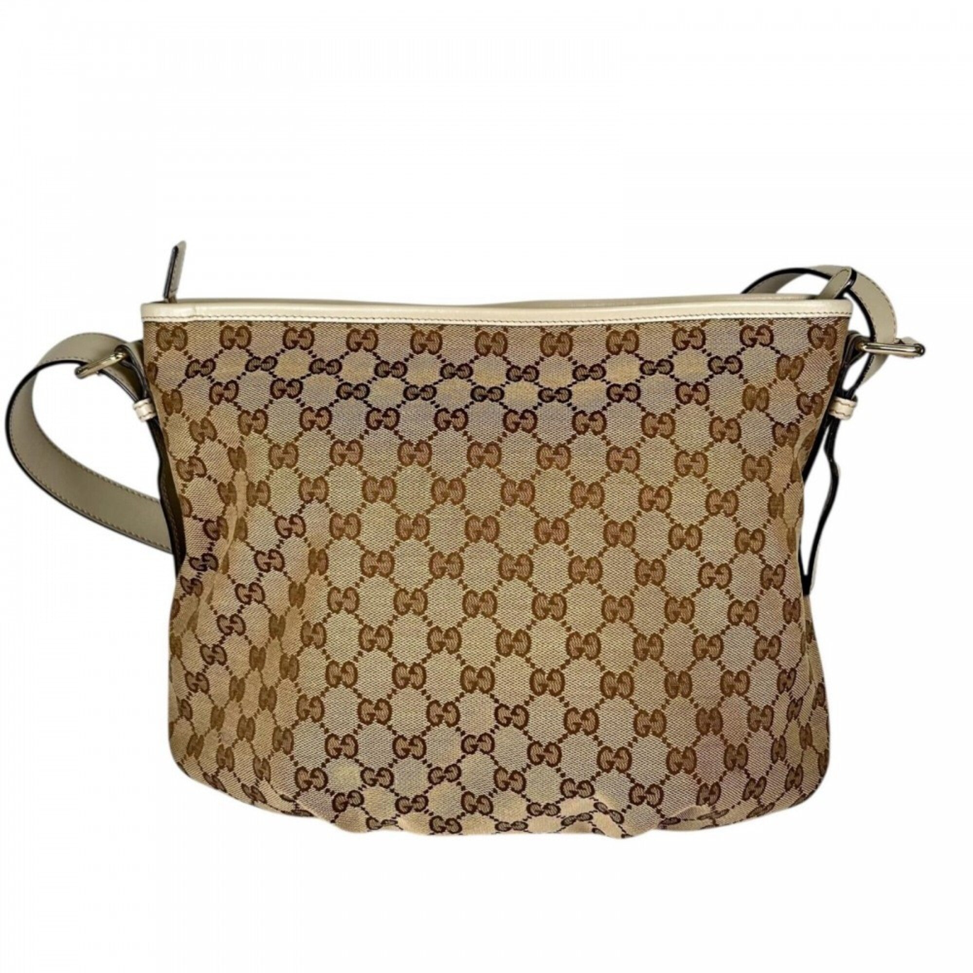 Gucci Beige Beige Gold Gg Canvas Shoulder Bag (Pre-Owned)