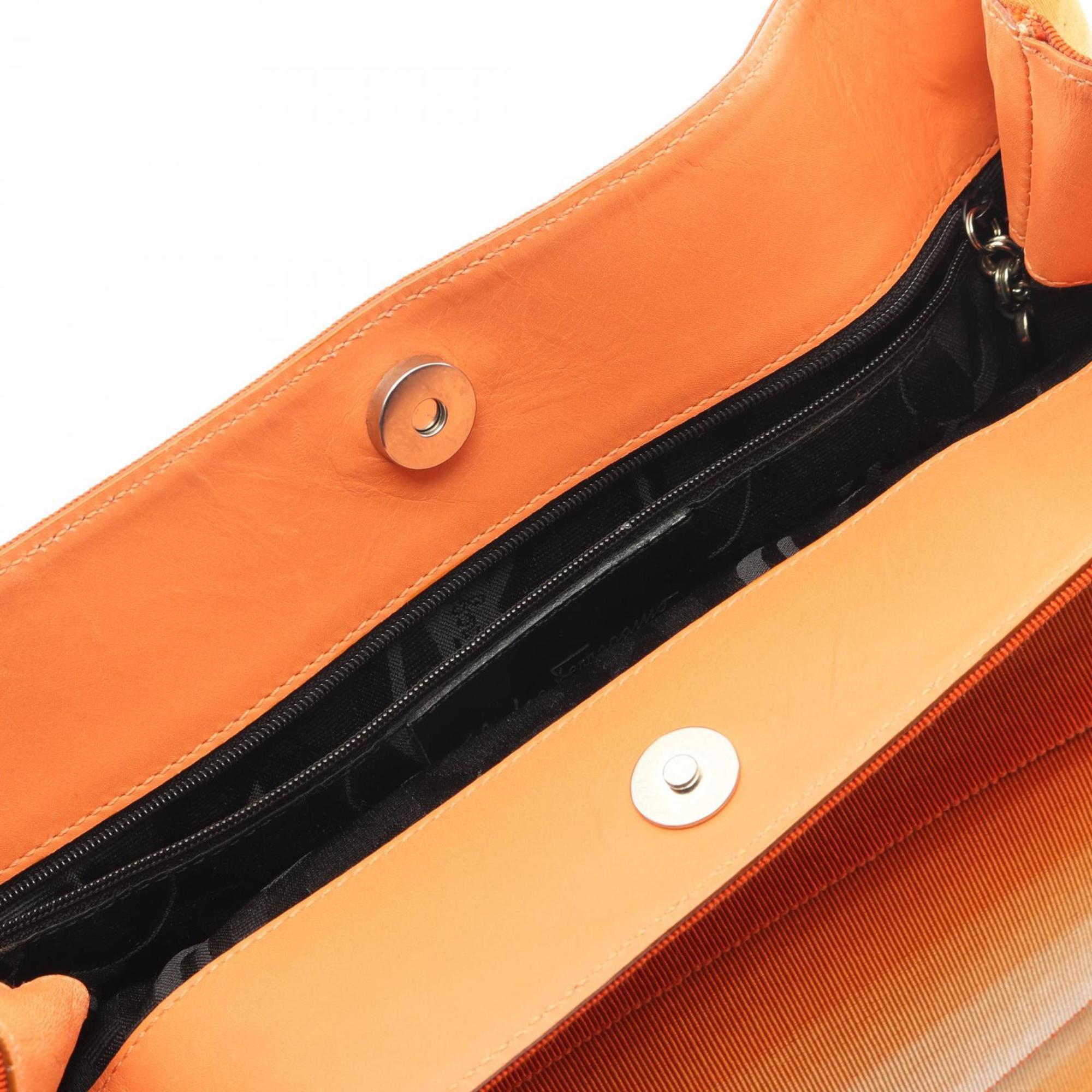 Salvatore Ferragamo Orange Canvas Leather Shoulder Bag (Pre-Owned)