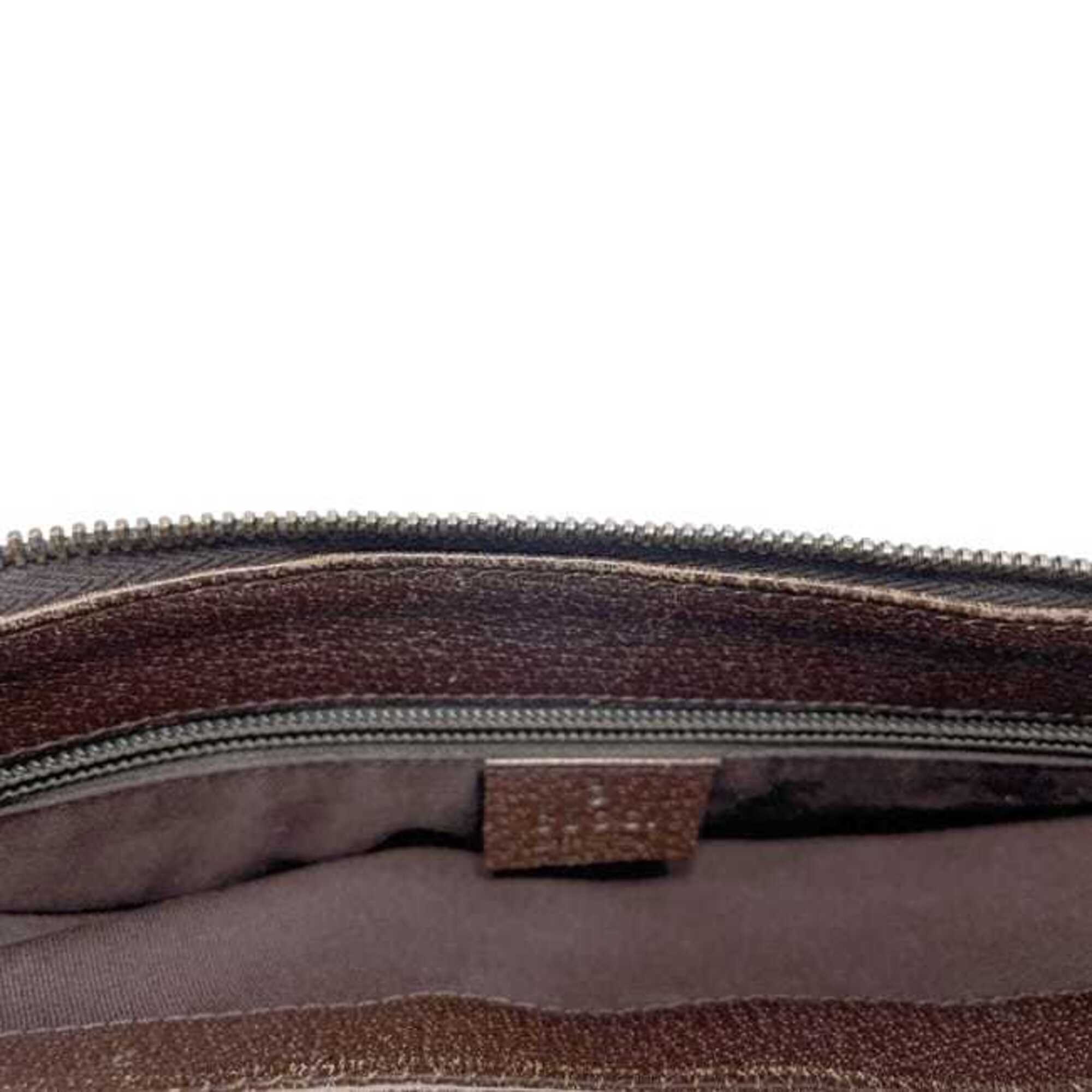Gucci Beige Brown Gg Canvas Leather Shoulder Bag (Pre-Owned)