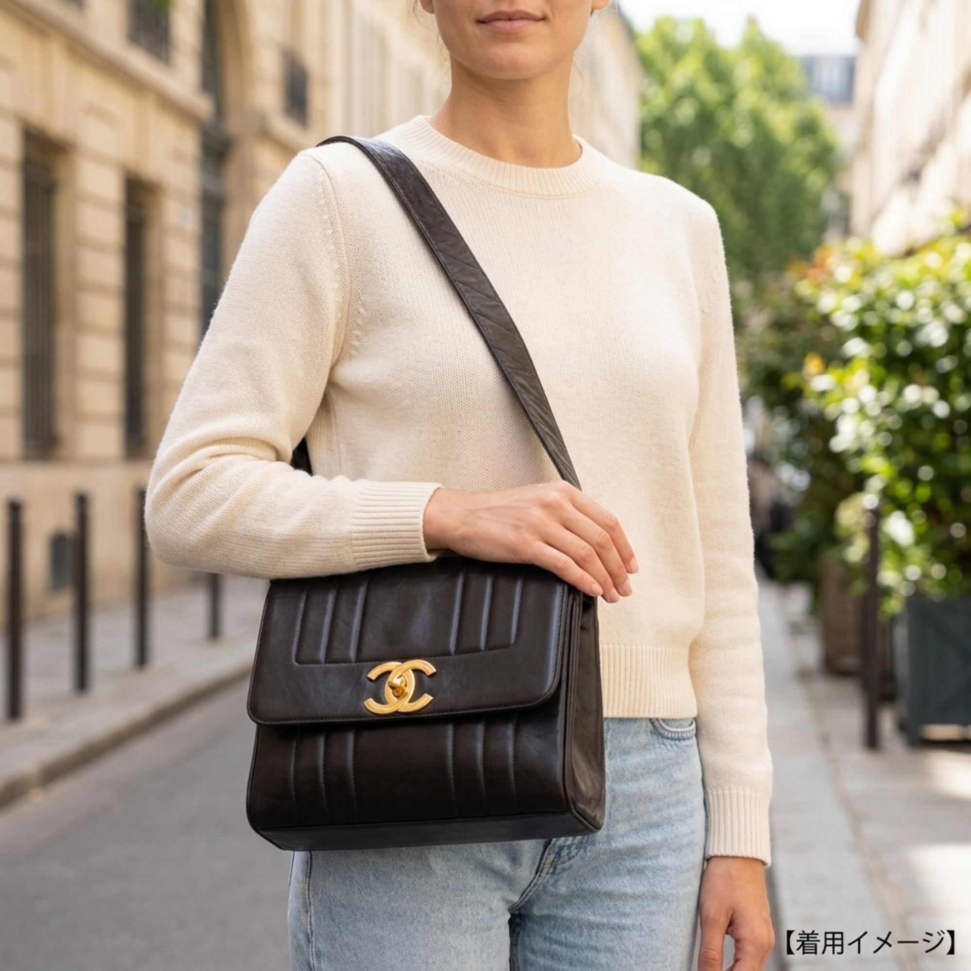 Chanel Mademoiselle Black Leather Handbag Shoulder Bag (Pre-Owned)