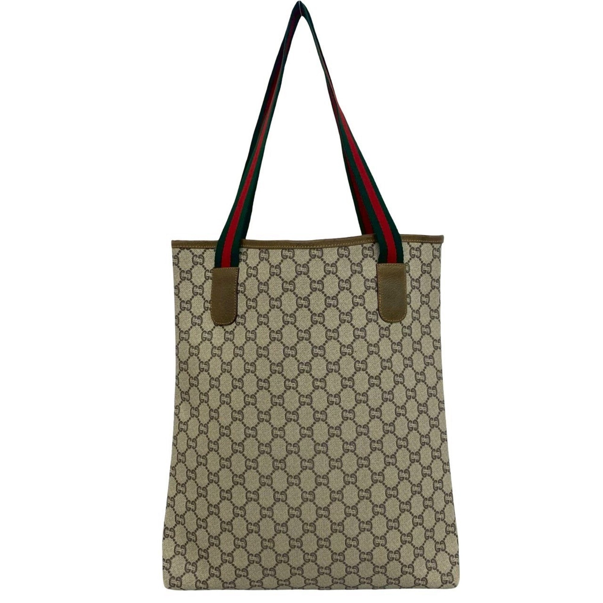 Gucci Brown Green Red Color Leather Pvc Tote Bag (Pre-Owned)