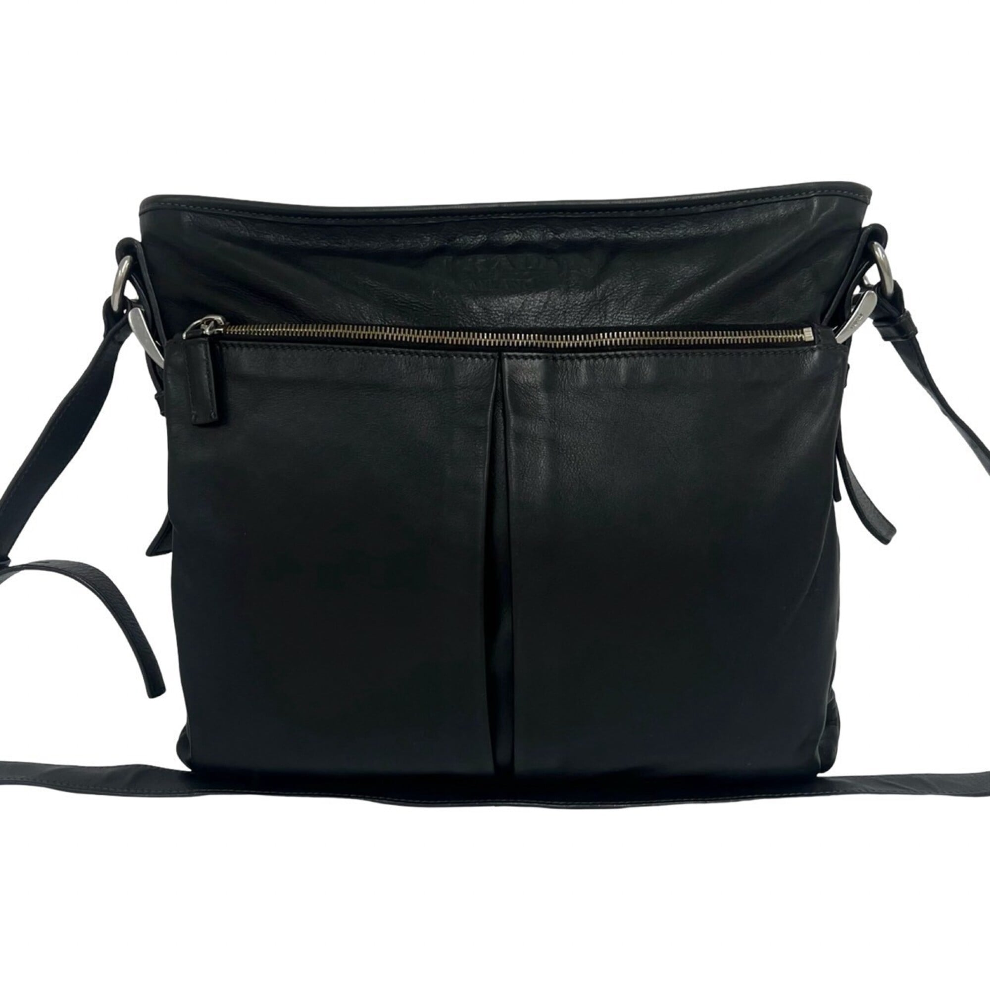 Prada Black Leather Shoulder Bag Tote Bag (Pre-Owned)