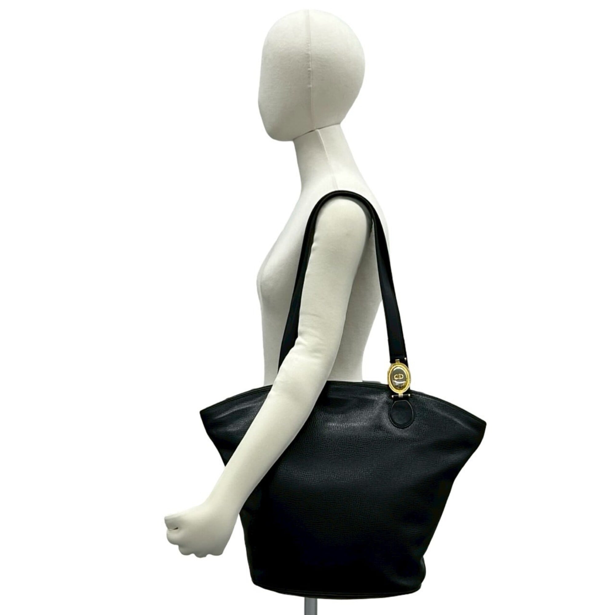Christian Dior Black Leather Handbag Shoulder Bag Tote Bag (Pre-Owned)