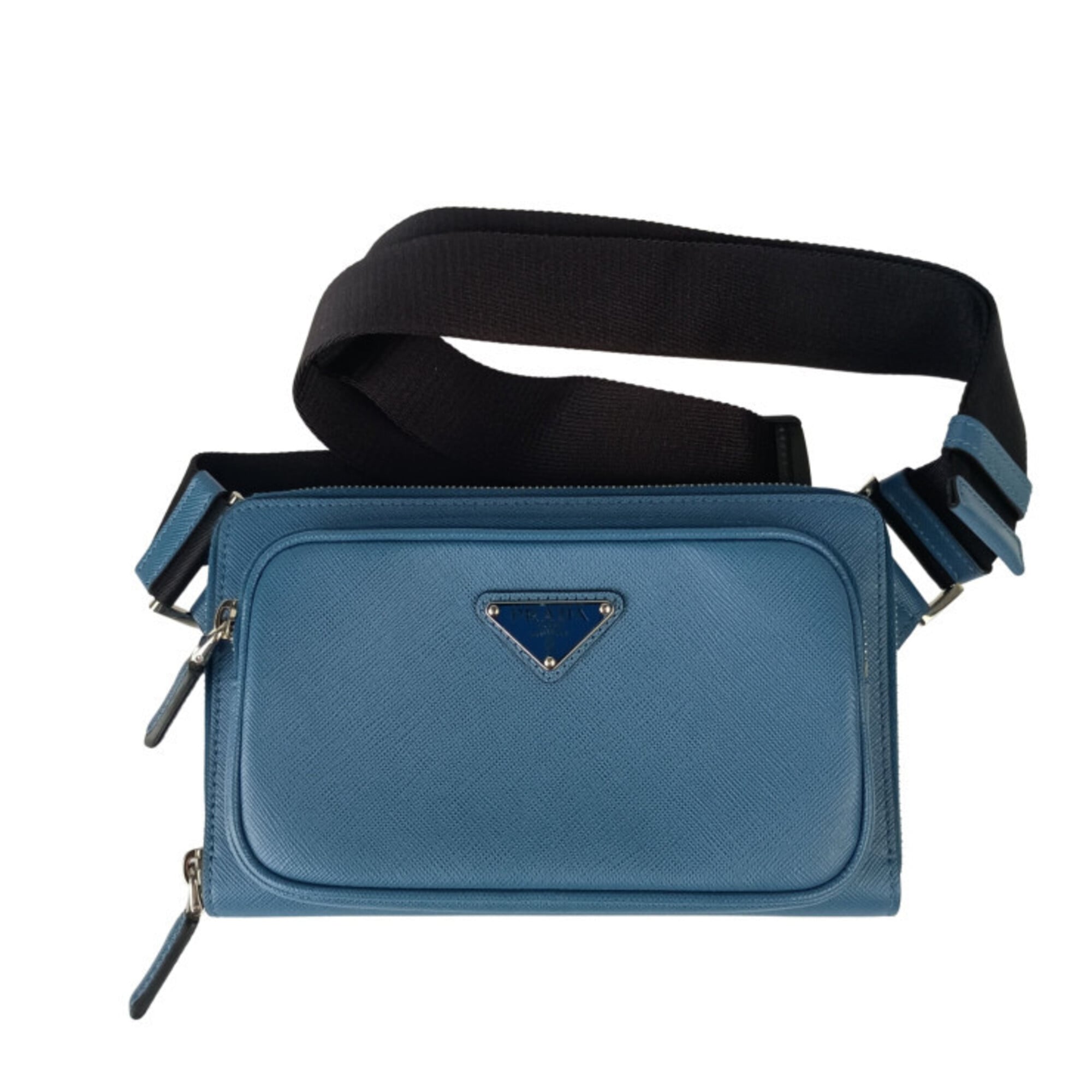 Prada Blue Saffiano Triangle Shoulder Bag Sling Bag (Pre-Owned)