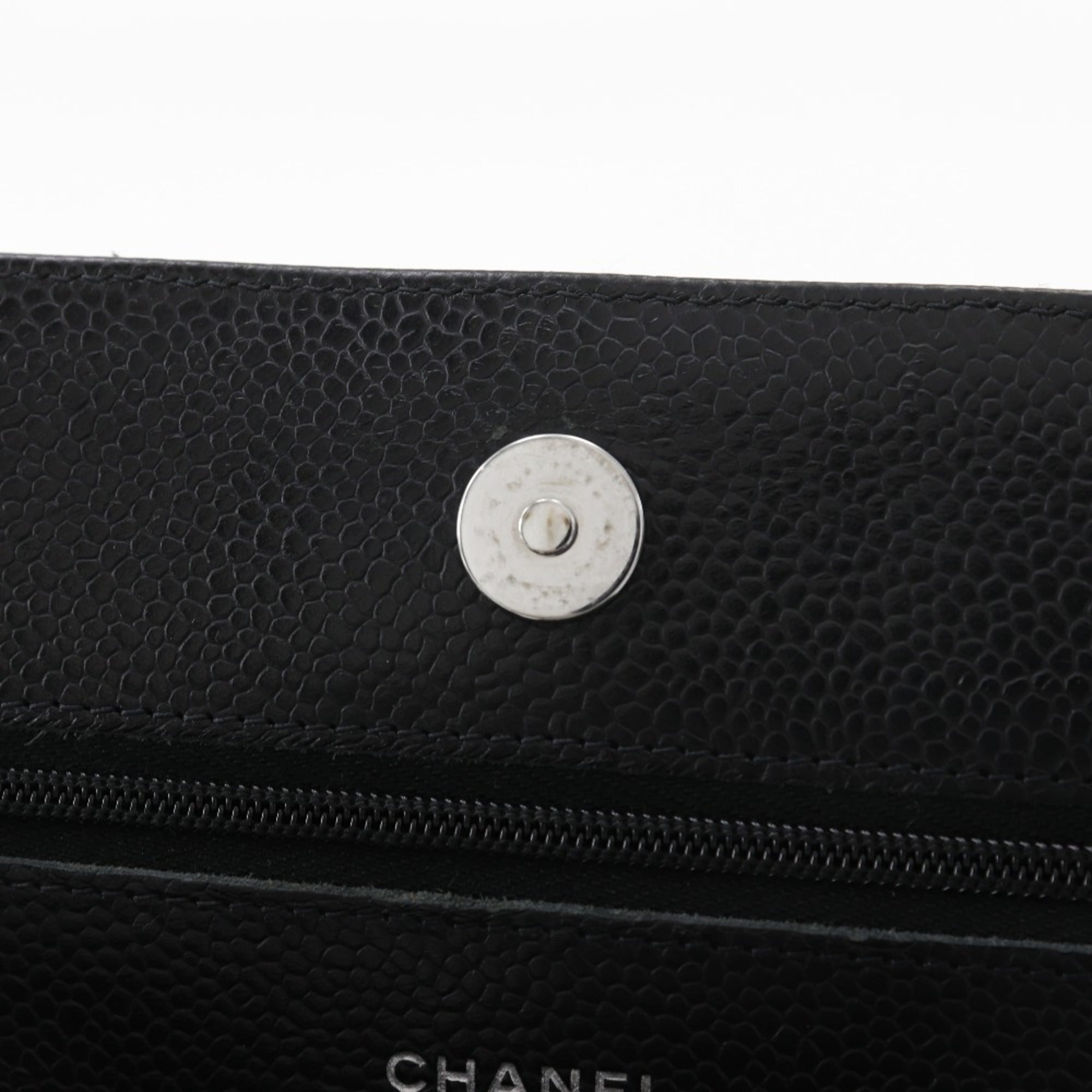 Chanel Black Grained Calfskin Chain/Shoulder Wallet (Pre-Owned)