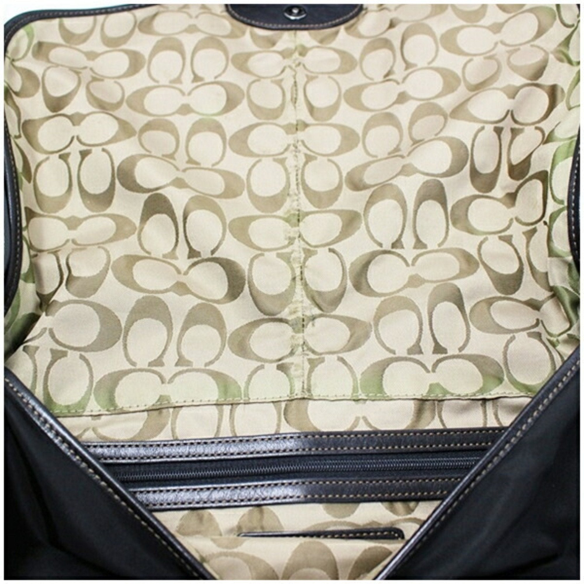 Coach Signature Black Light Brown Nylon Leather Messenger Bag Shoulder Bag (Pre-Owned)