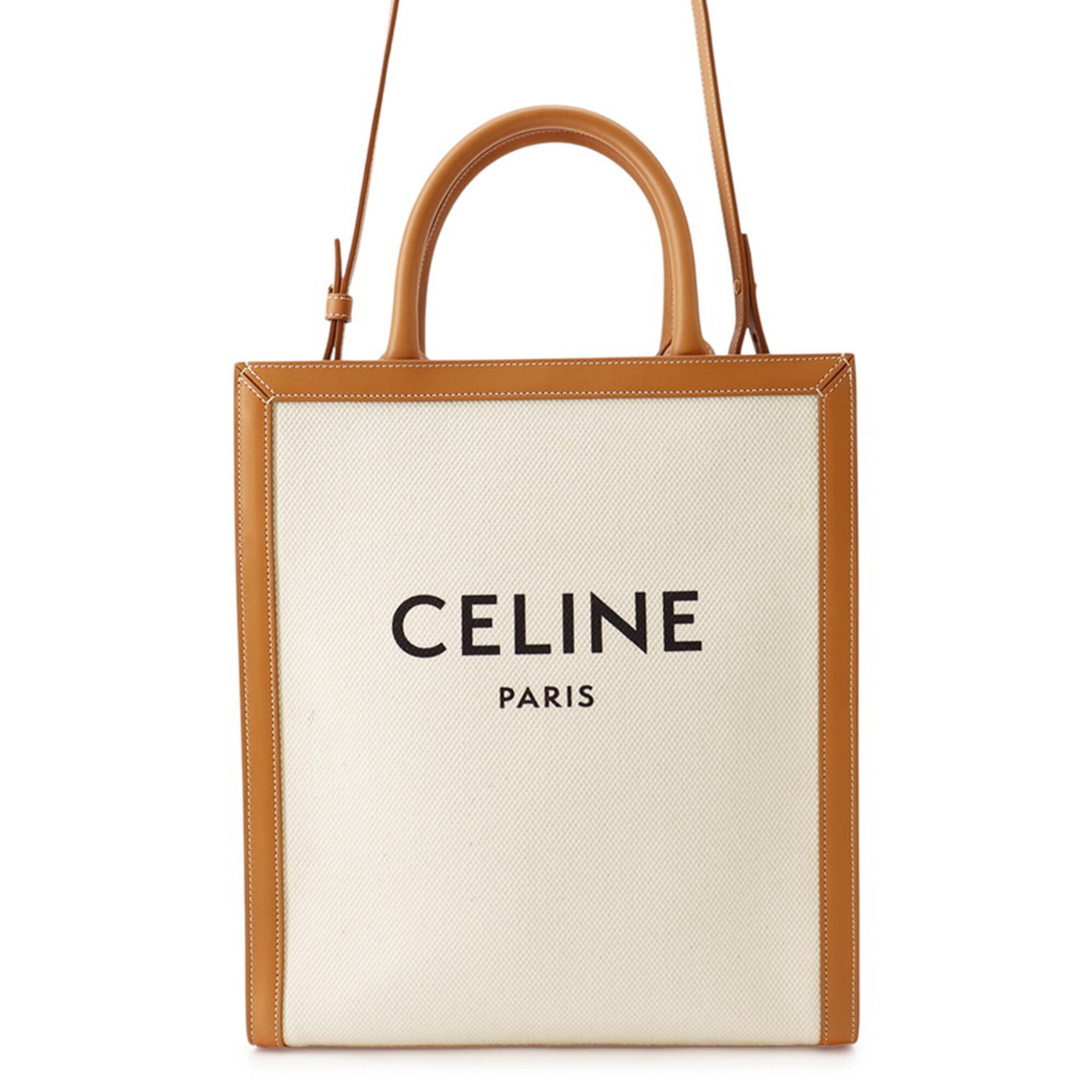 Celine Beige Brown Canvas Leather Handbag Shoulder Bag Tote Bag (Pre-Owned)