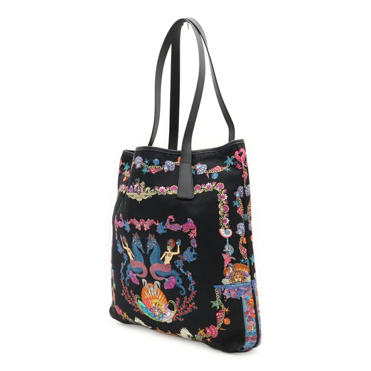 Versace Black Multi-Color Canvas Tote Bag (Pre-Owned)