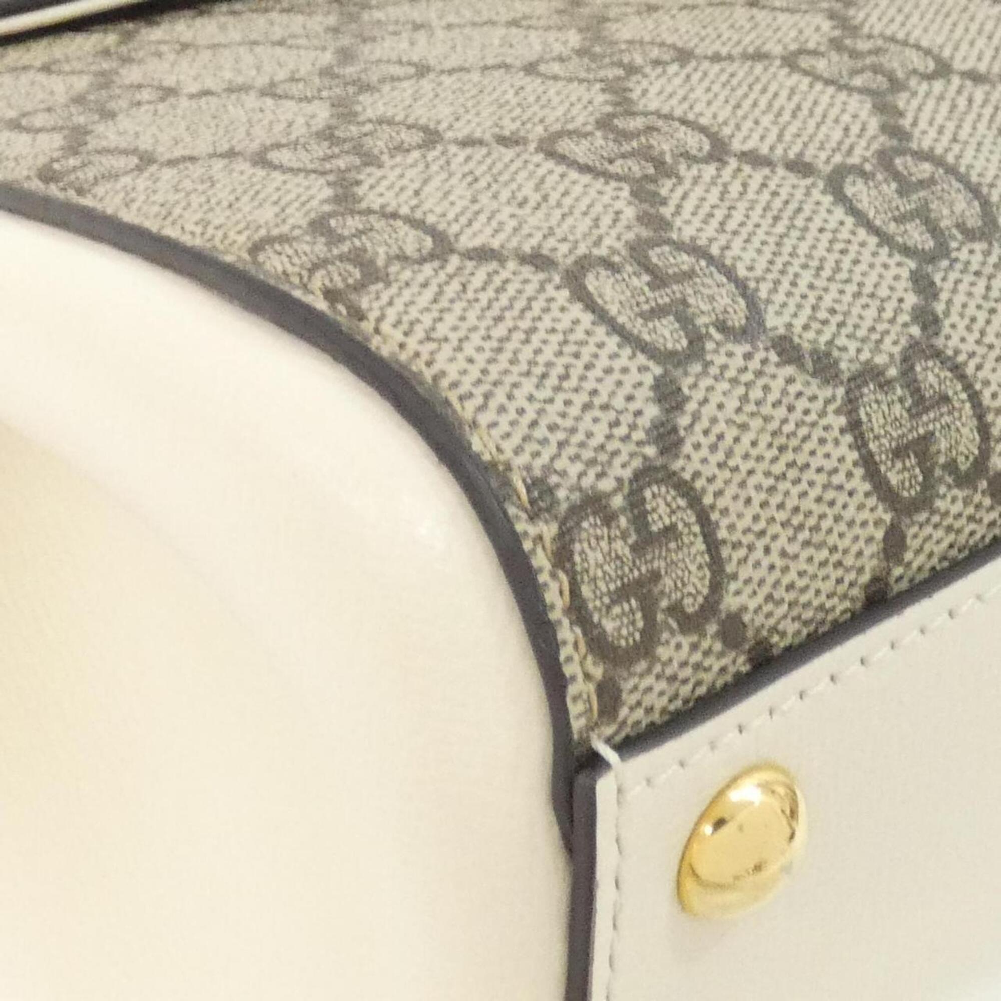 Gucci Beige White Gg Supreme Canvas Leather Handbag (Pre-Owned)