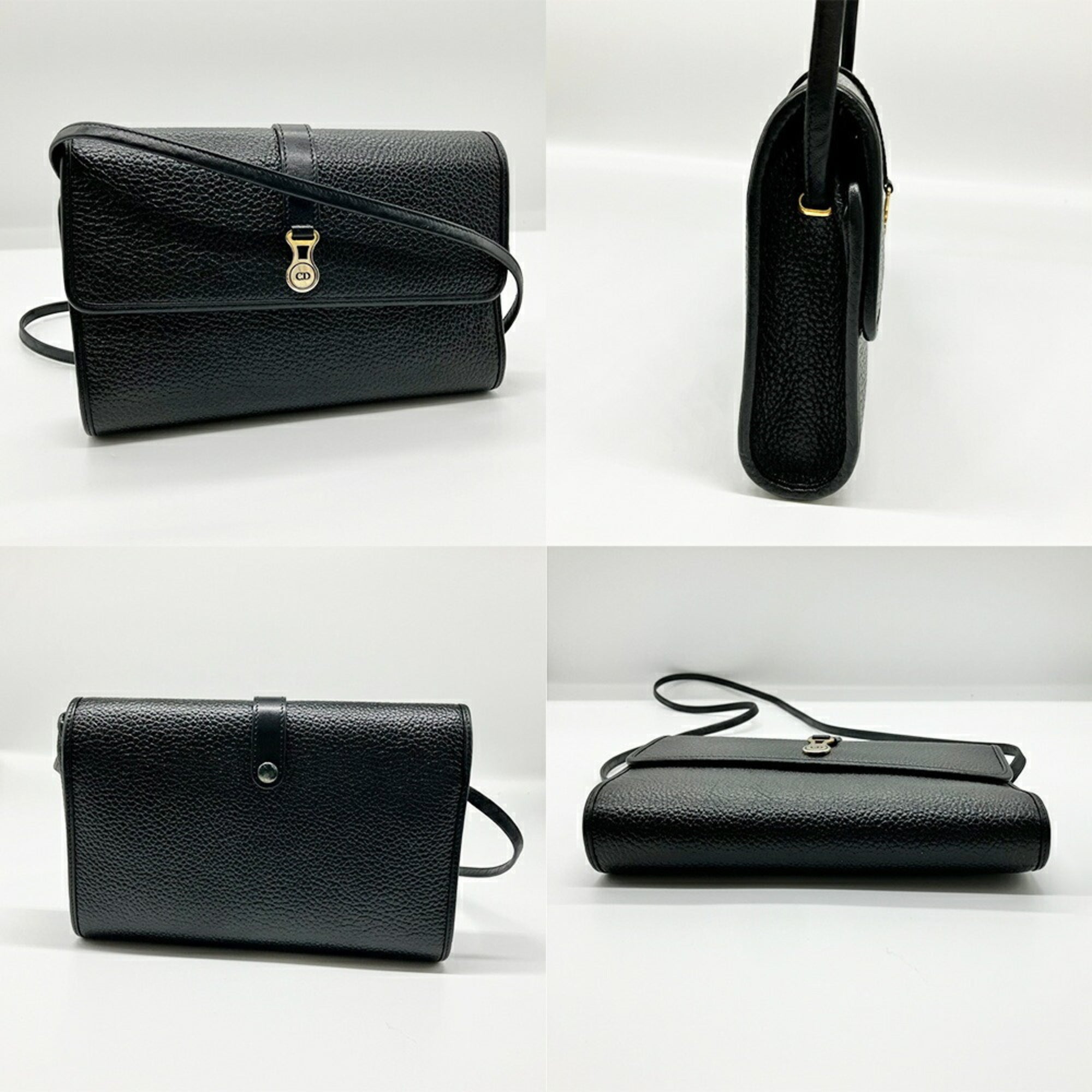 Christian Dior Black Leather Pochette Shoulder Bag (Pre-Owned)