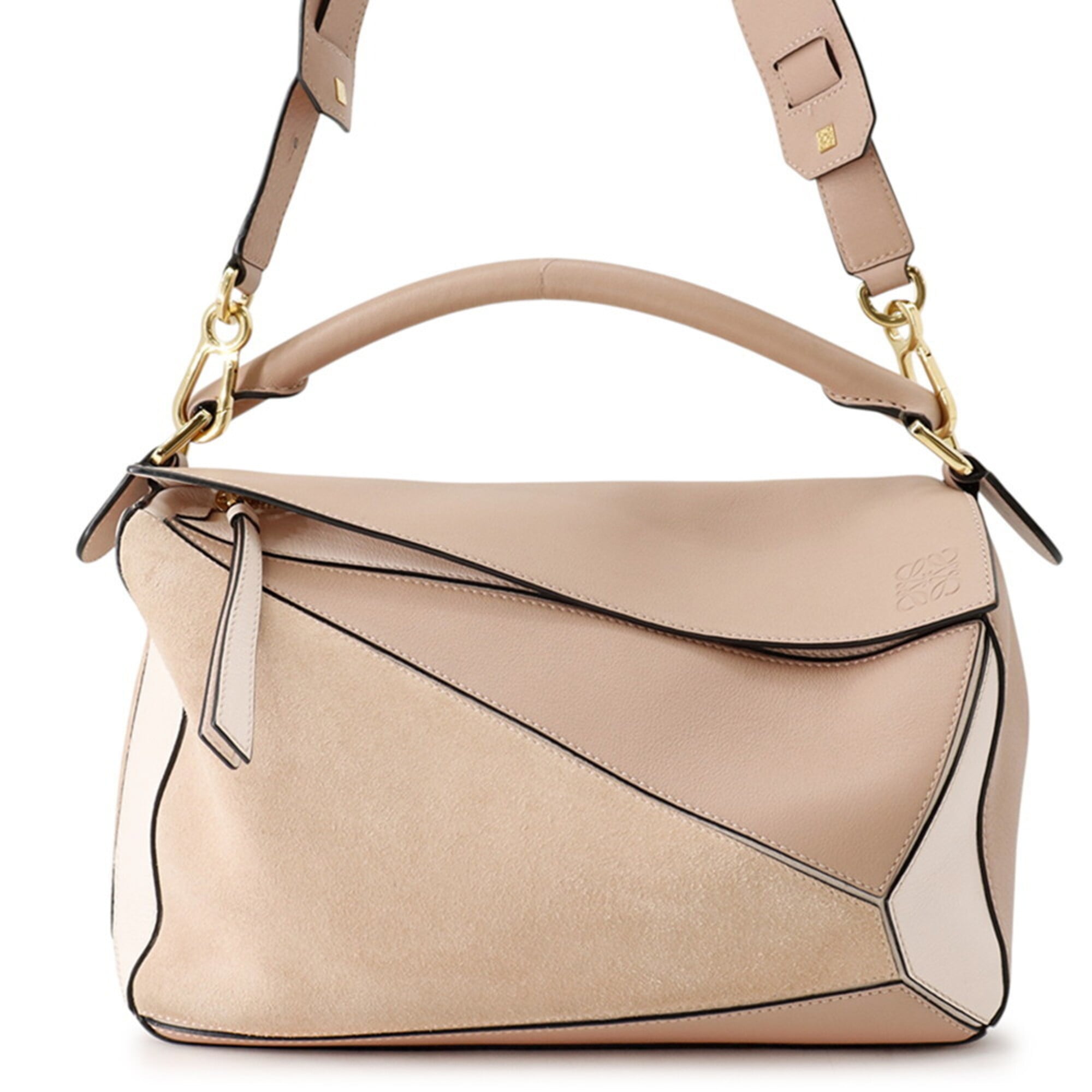 Loewe Pink Pink Beige Suede Leather Handbag Shoulder Bag (Pre-Owned)