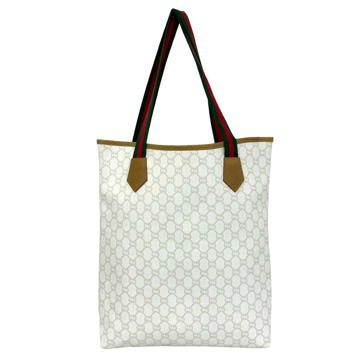 Gucci Beige Green Red Color White Leather Pvc Tote Bag (Pre-Owned)