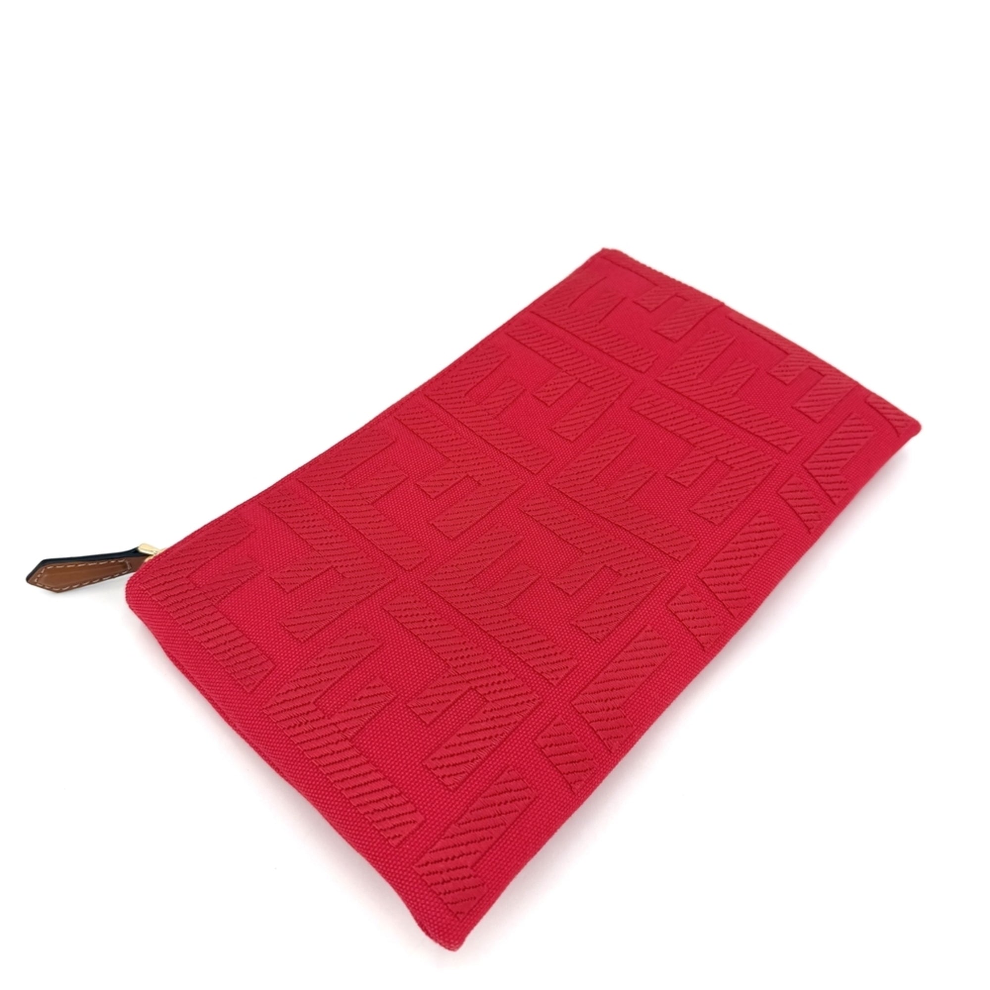 Fendi Zucca Red Color Canvas Leather Pouch (Pre-Owned)