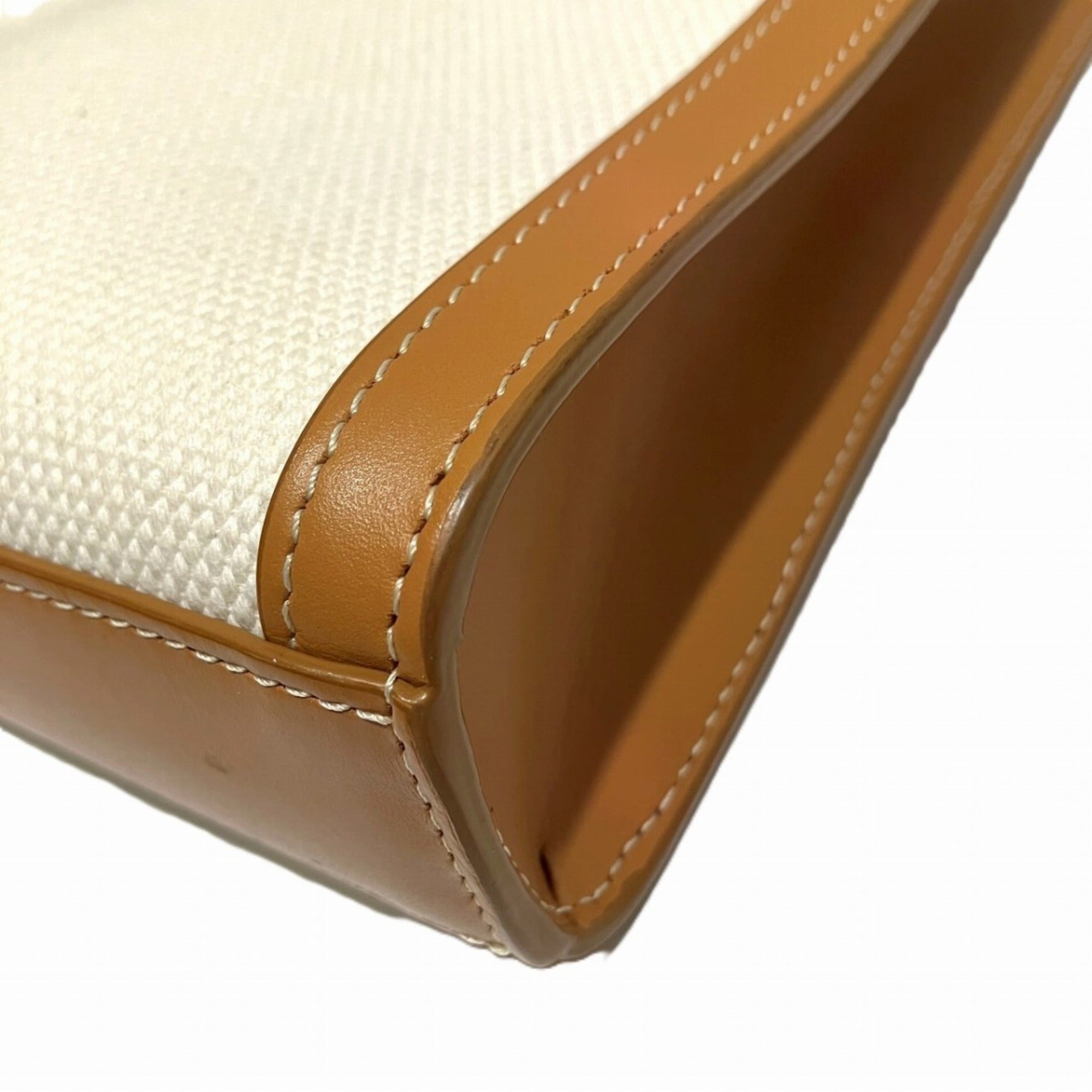 Celine Brown Ivory Canvas Leather Shoulder Bag (Pre-Owned)