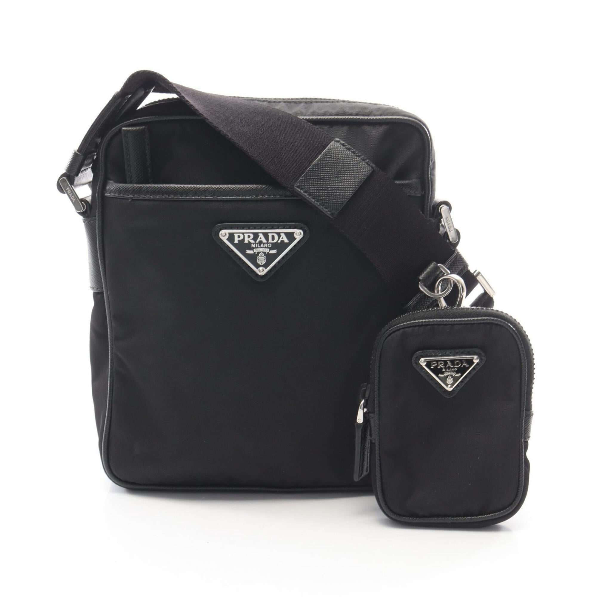 Prada Black Nylon Leather Handbag Pouch Shoulder Bag (Pre-Owned)