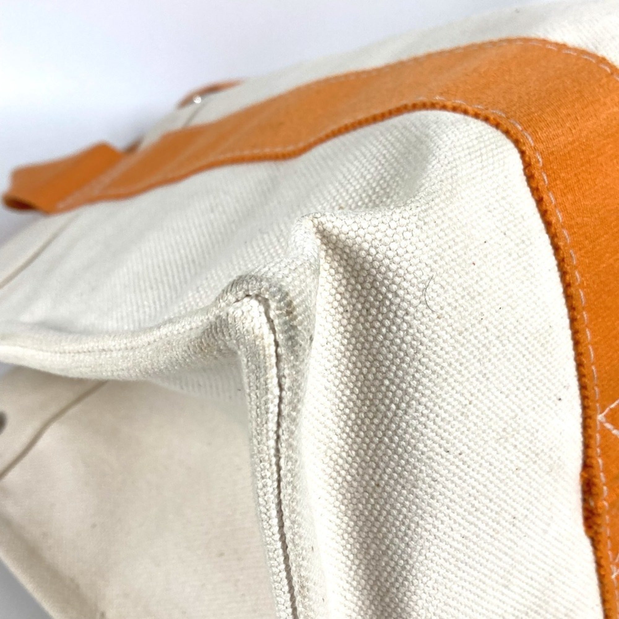 Hermes Beige Orange Canvas Handbag Tote Bag (Pre-Owned)