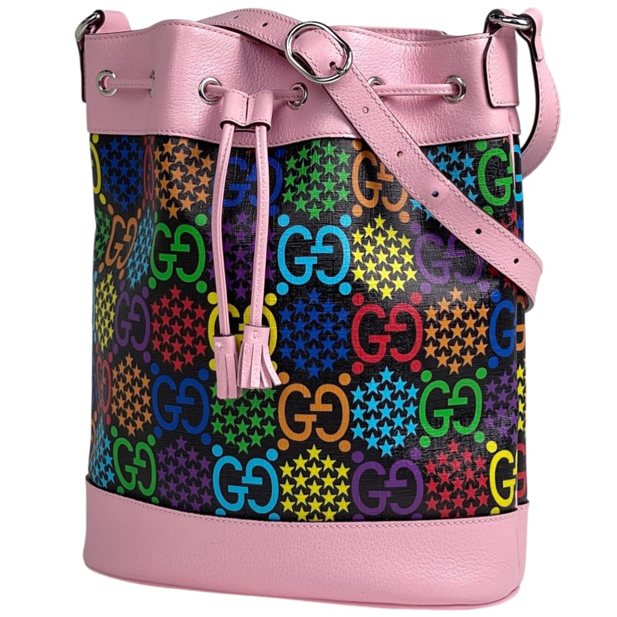 Gucci Black Multi-Color Pink Coated Canvas Shoulder Bag (Pre-Owned)