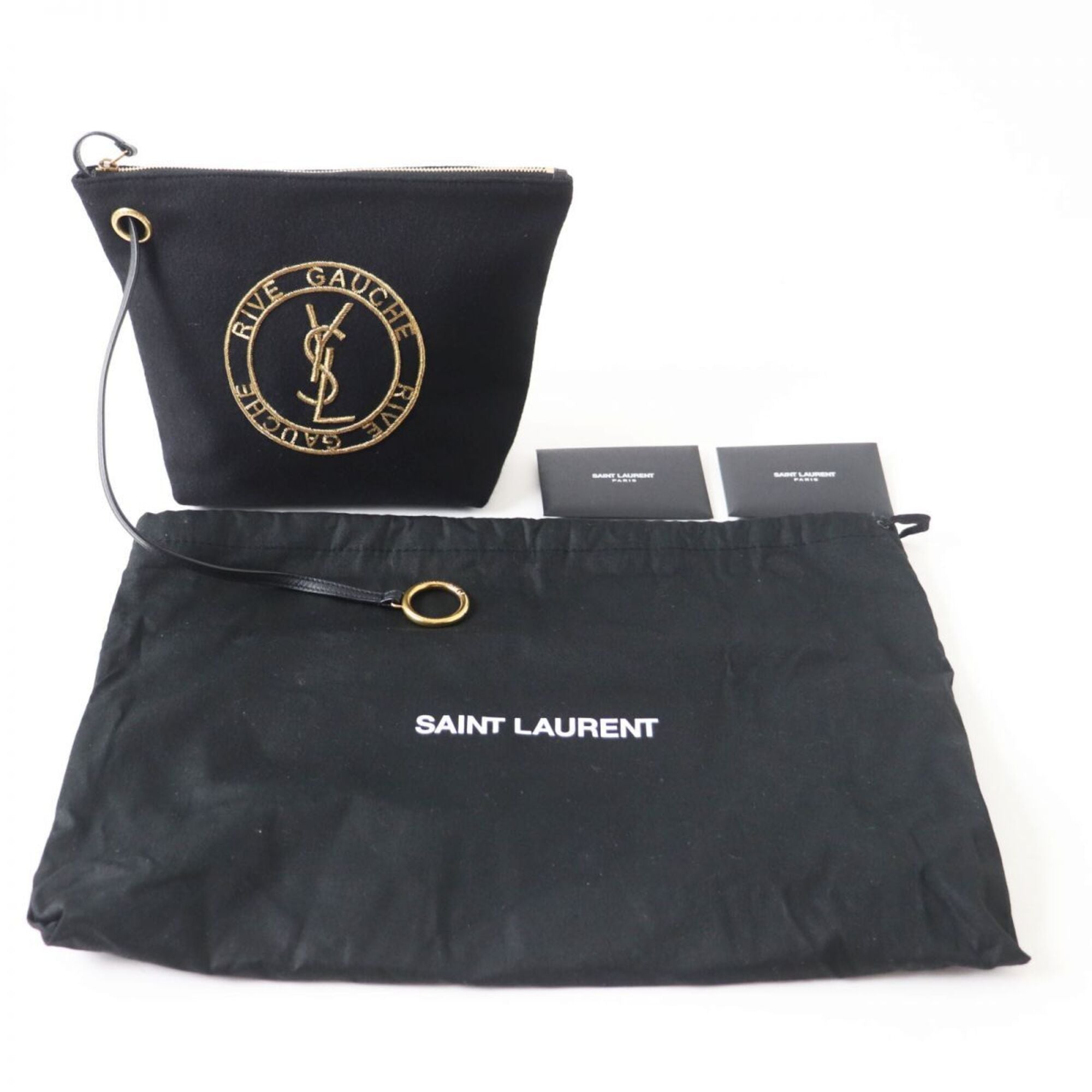 Saint Laurent Black Gold Wool Leather Pouch (Pre-Owned)