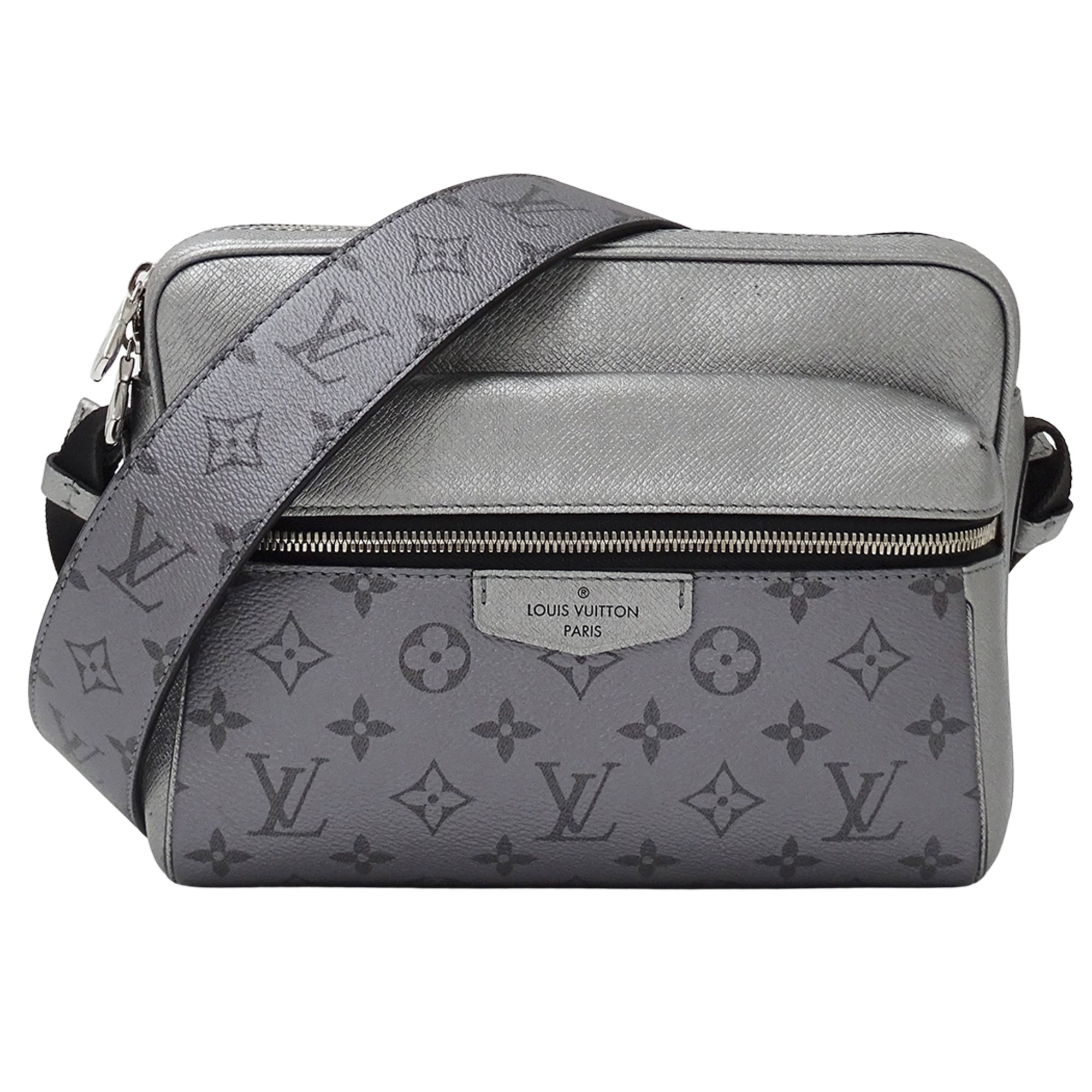 Louis Vuitton Gunmetal Silver Gray Taigarama Handbag Shoulder Bag (Pre-Owned)