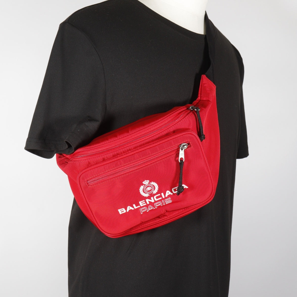 Balenciaga Red Color Nylon Canvas Fanny Pack Sling Bag (Pre-Owned)