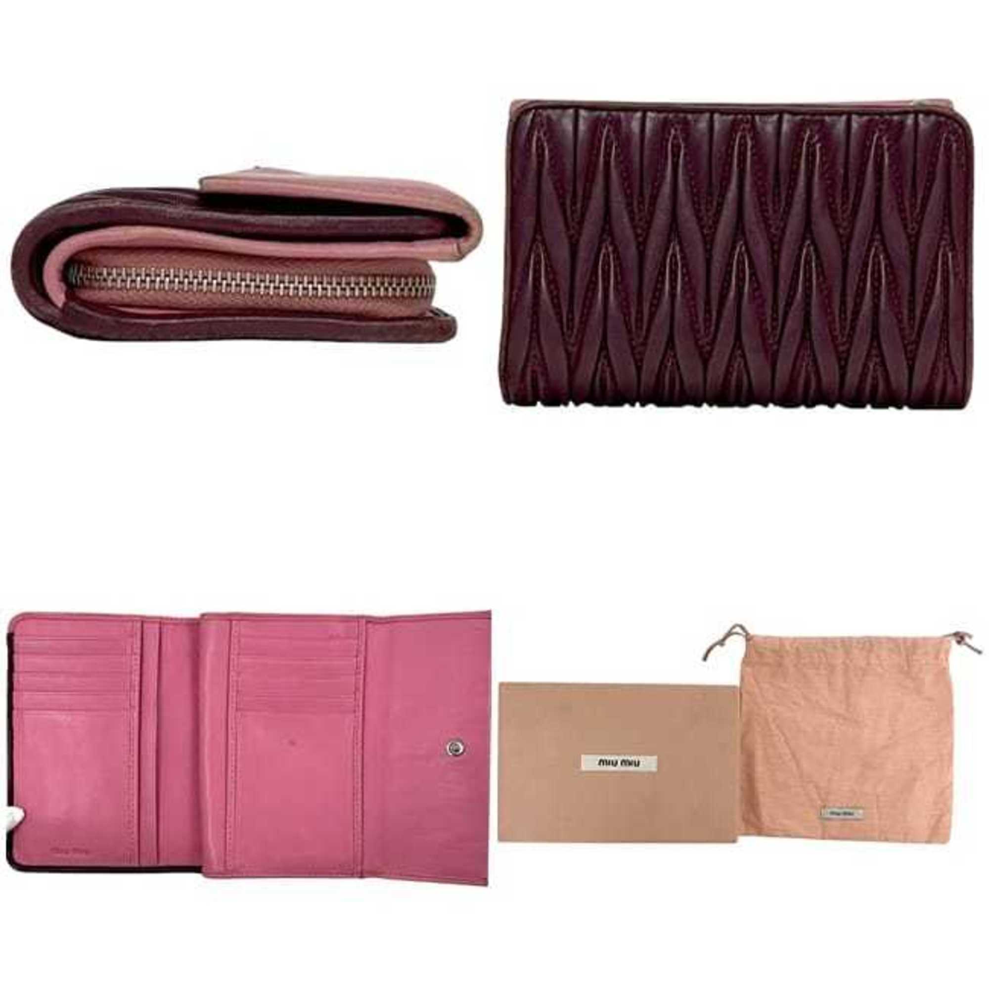 Miu Miu Bordeaux Pink Leather Wallet (Tri-Fold) (Pre-Owned)