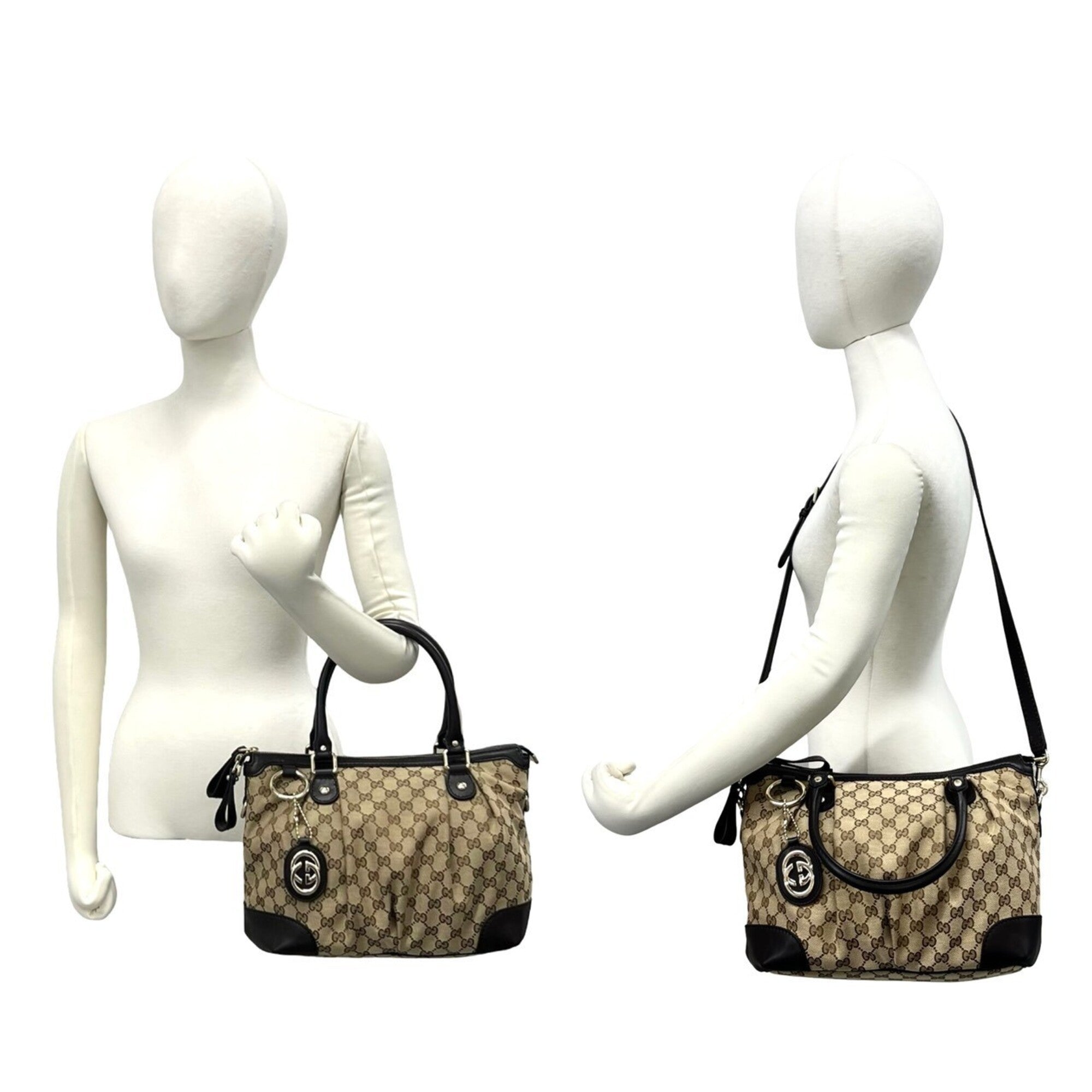 Gucci Beige Brown Canvas Leather Handbag Shoulder Bag Tote Bag (Pre-Owned)