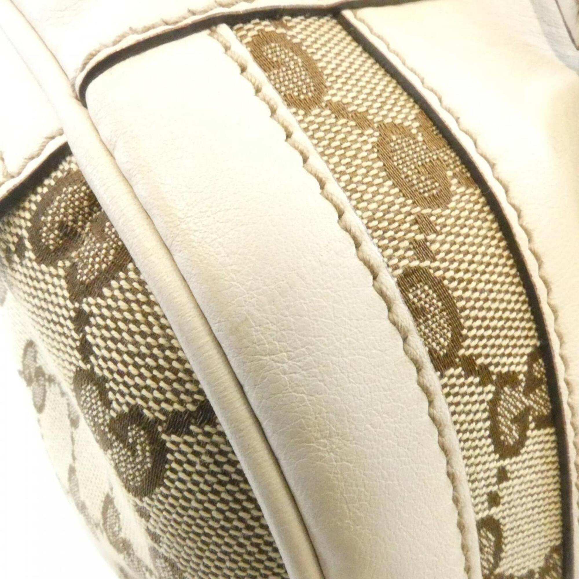 Gucci Gg Canvas Beige White Gg Canvas Leather Handbag (Pre-Owned)