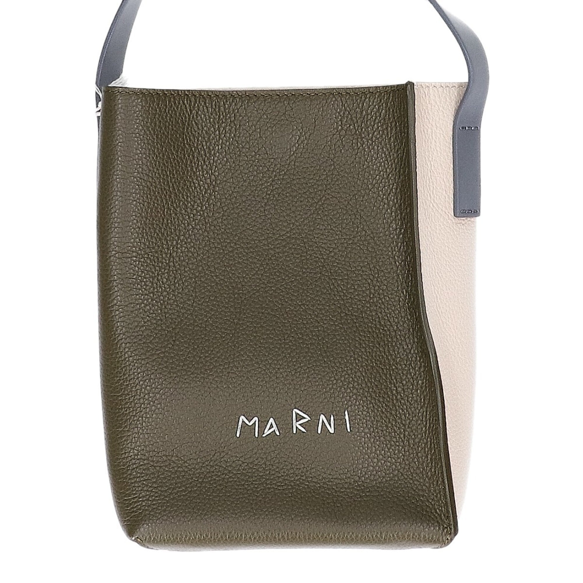 Marni Gray Ivory Khaki Leather Shoulder Bag (Pre-Owned)