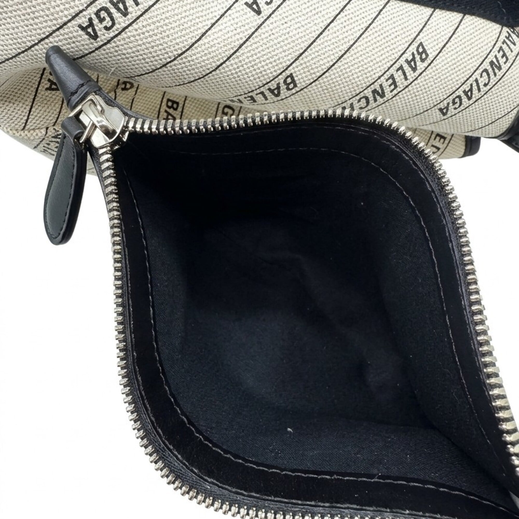 Balenciaga Black Ivory Canvas Leather Handbag Pouch (Pre-Owned)