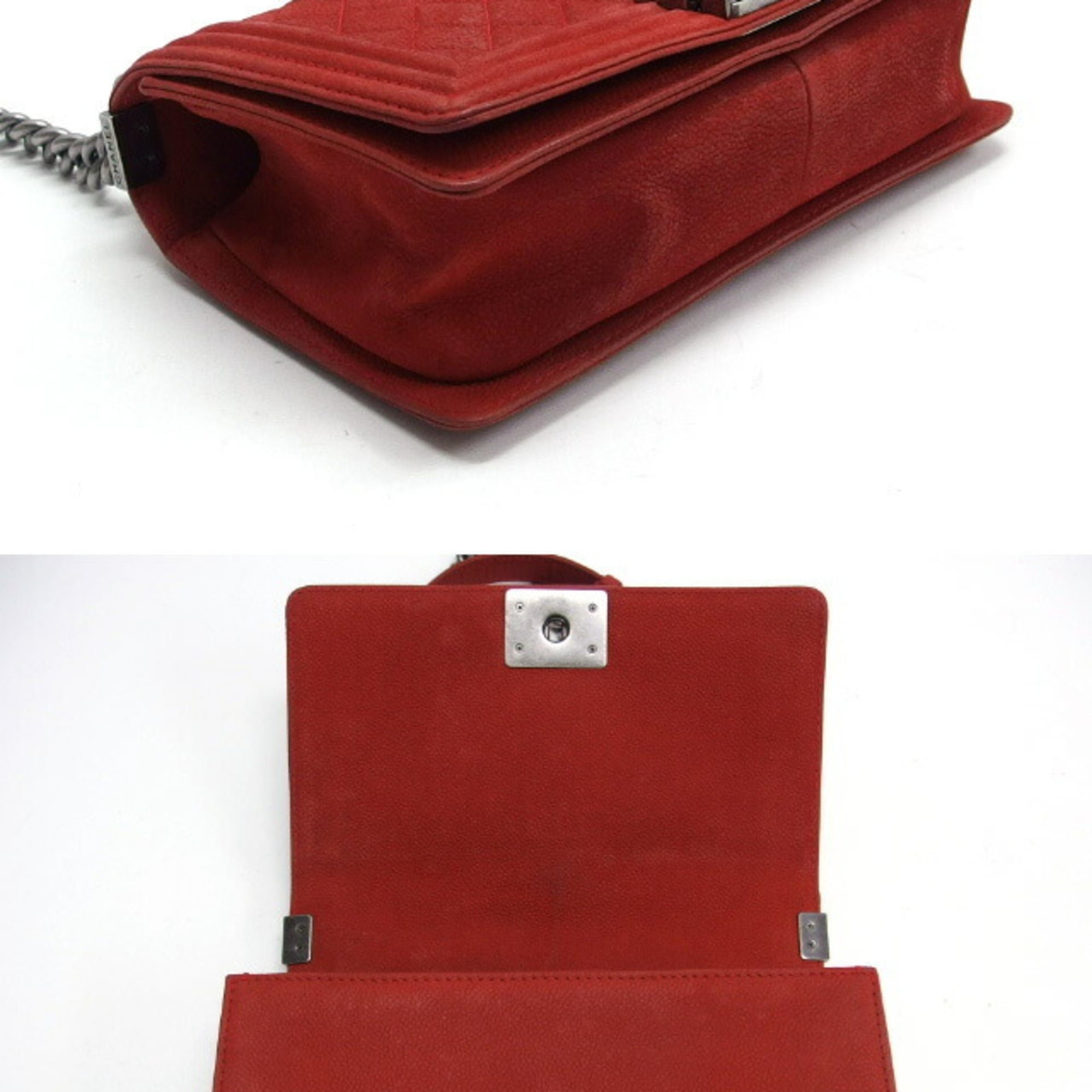 Chanel Red Color Grained Calfskin Shoulder Bag (Pre-Owned)