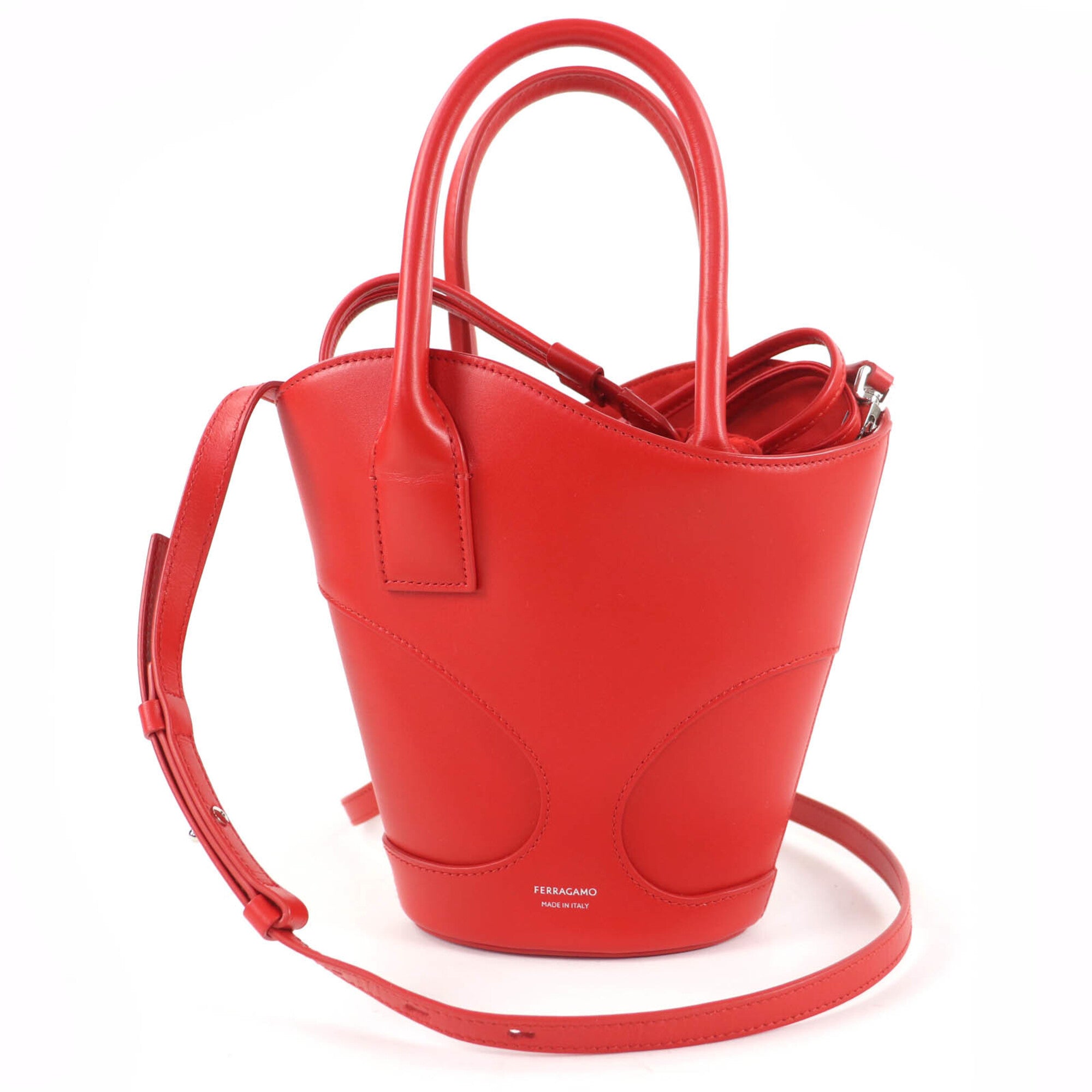 Salvatore Ferragamo Red Color Leather Handbag Shoulder Bag (Pre-Owned)
