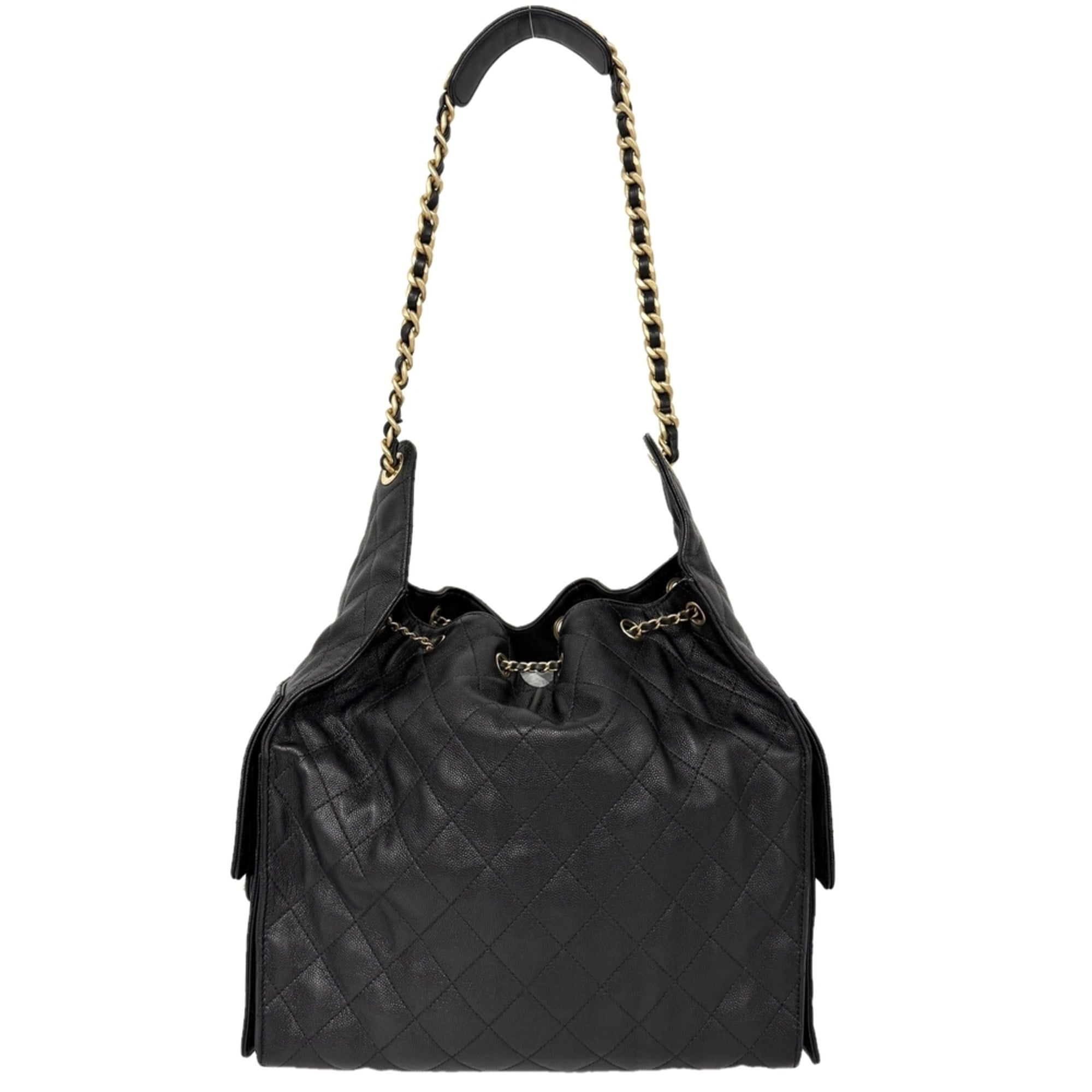 Chanel Black White Leather Pouch Shoulder Bag (Pre-Owned)