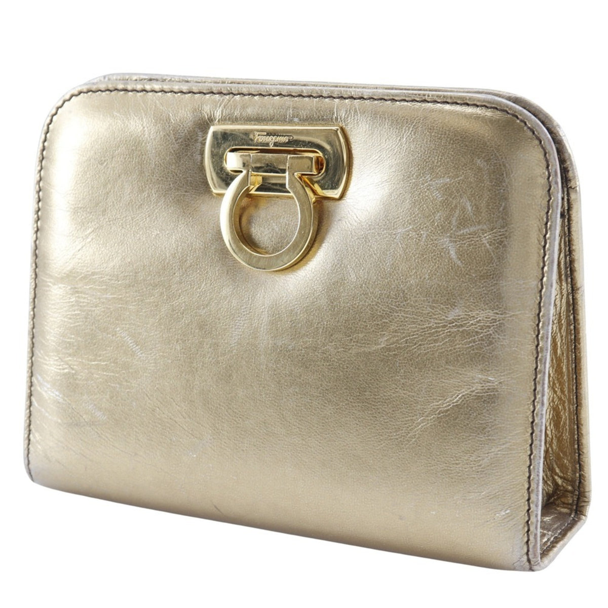 Salvatore Ferragamo Gold Leather Shoulder Bag (Pre-Owned)