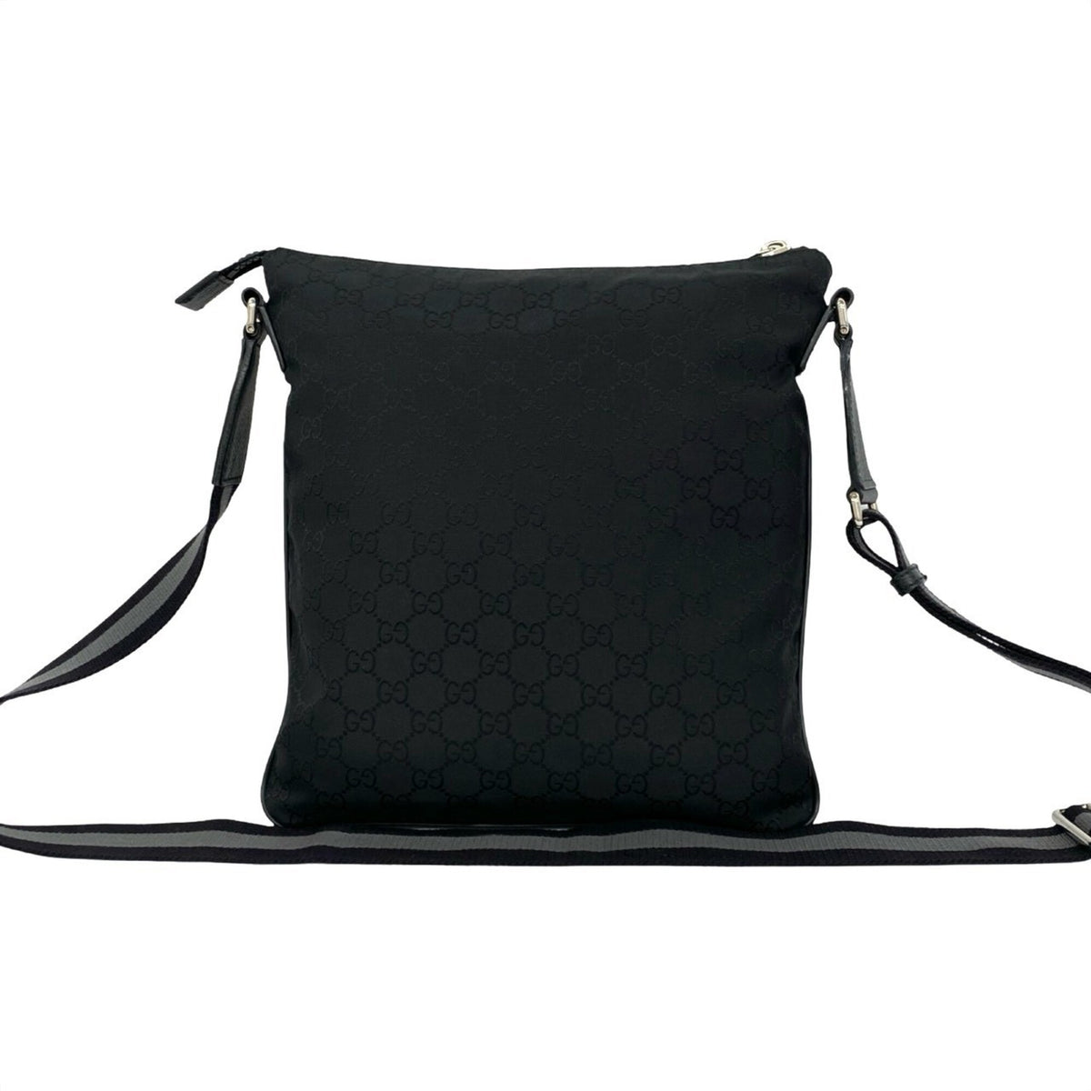 Gucci Black Gray Canvas Leather Pochette Shoulder Bag (Pre-Owned)