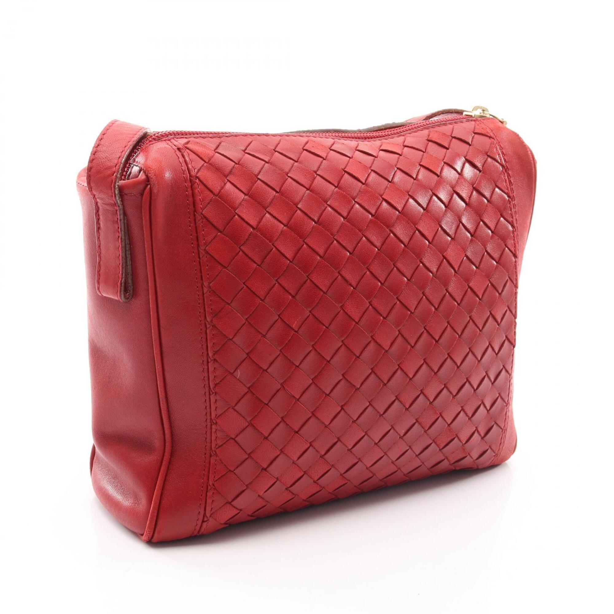 Bottega Veneta Red Color Intrecciato Handbag Shoulder Bag (Pre-Owned)