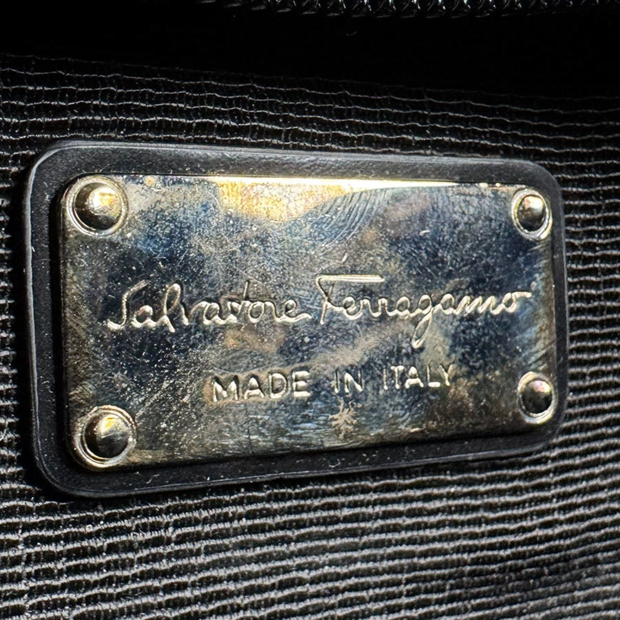 Salvatore Ferragamo Black Coated Canvas Leather Shoulder Bag (Pre-Owned)