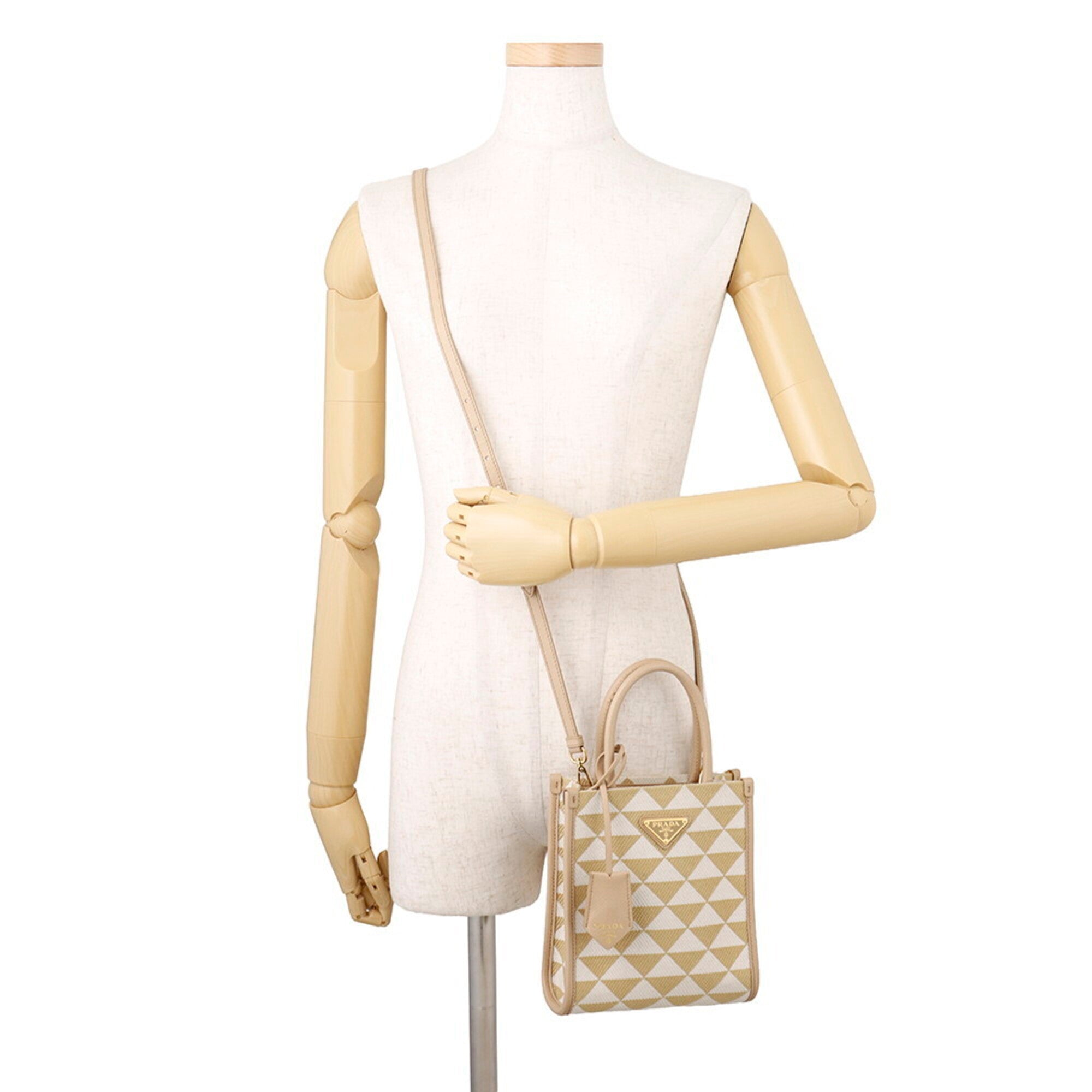 Prada Beige White Canvas Leather Handbag Shoulder Bag (Pre-Owned)