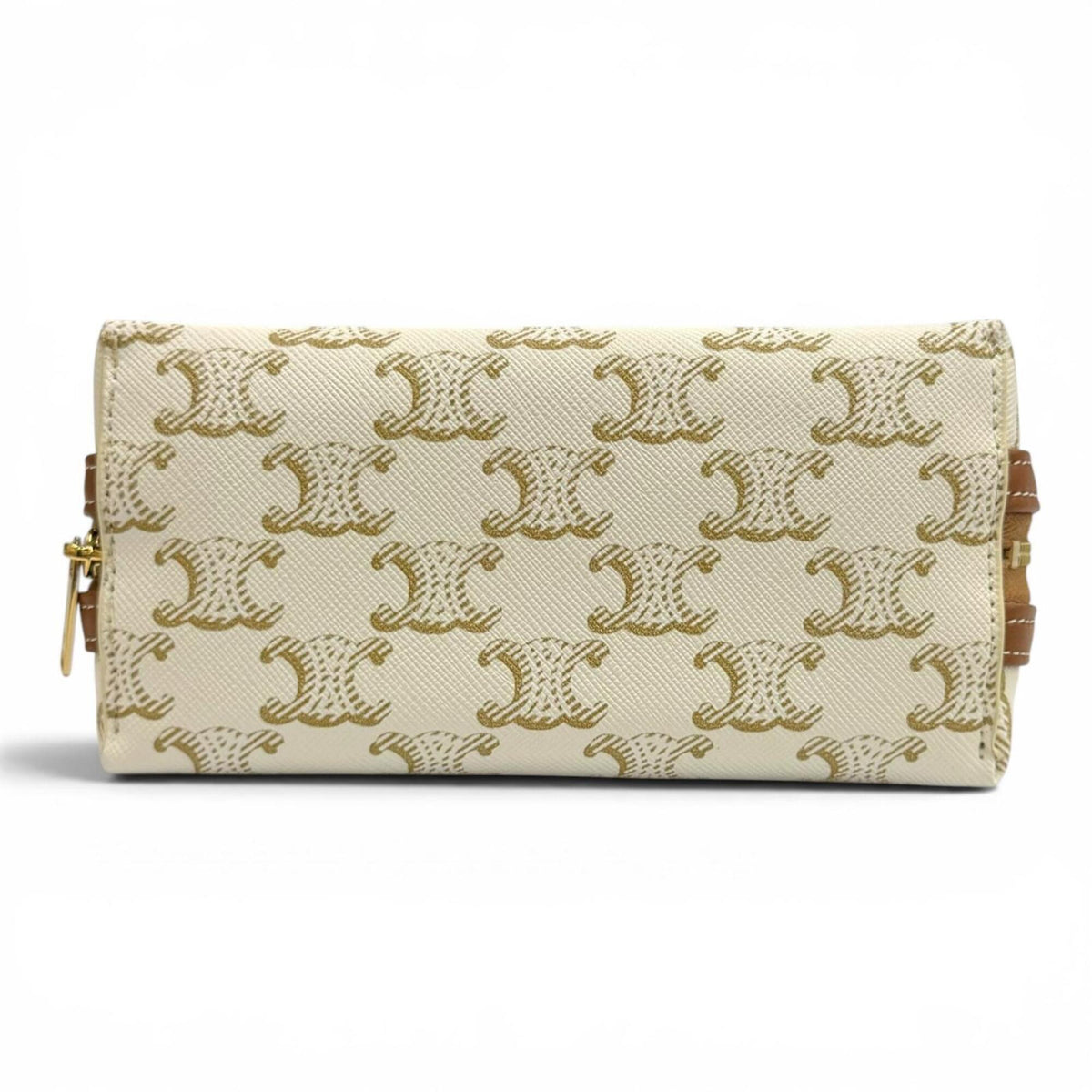 Celine Brown Off-White Canvas Clutch Bag Shoulder Bag (Pre-Owned)