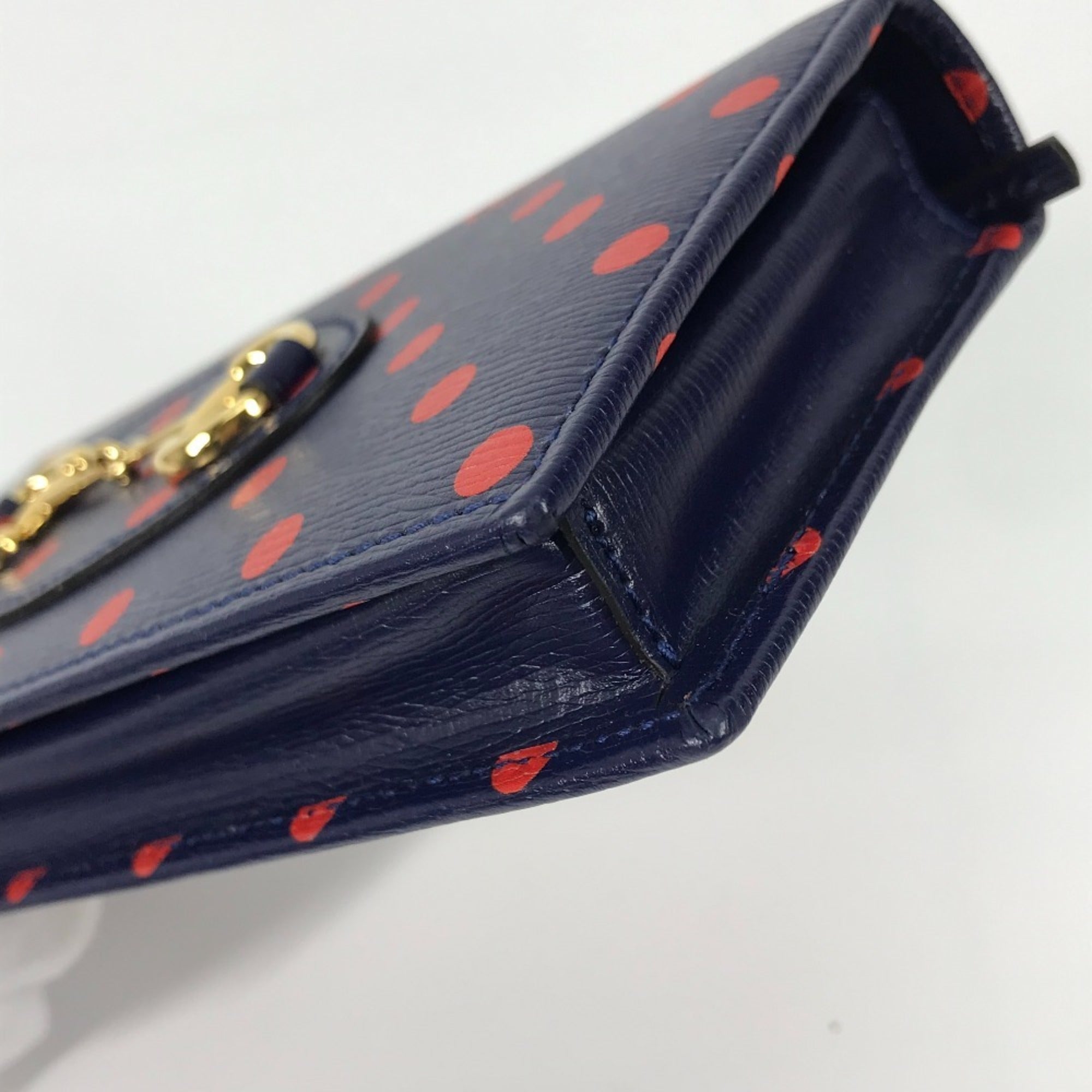 Gucci Navy Red Color Leather Chain/Shoulder Wallet (Pre-Owned)