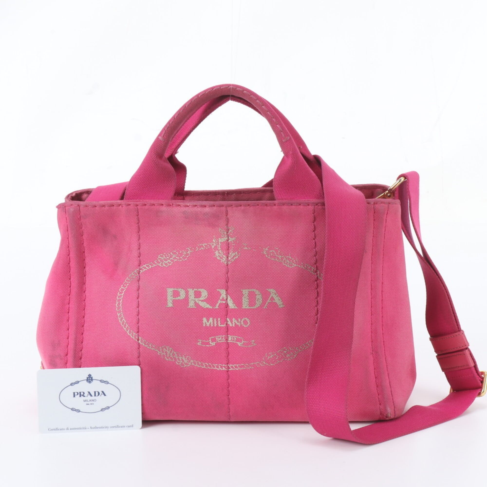 Prada Pink Leather Canvas Handbag Shoulder Bag Tote Bag (Pre-Owned)