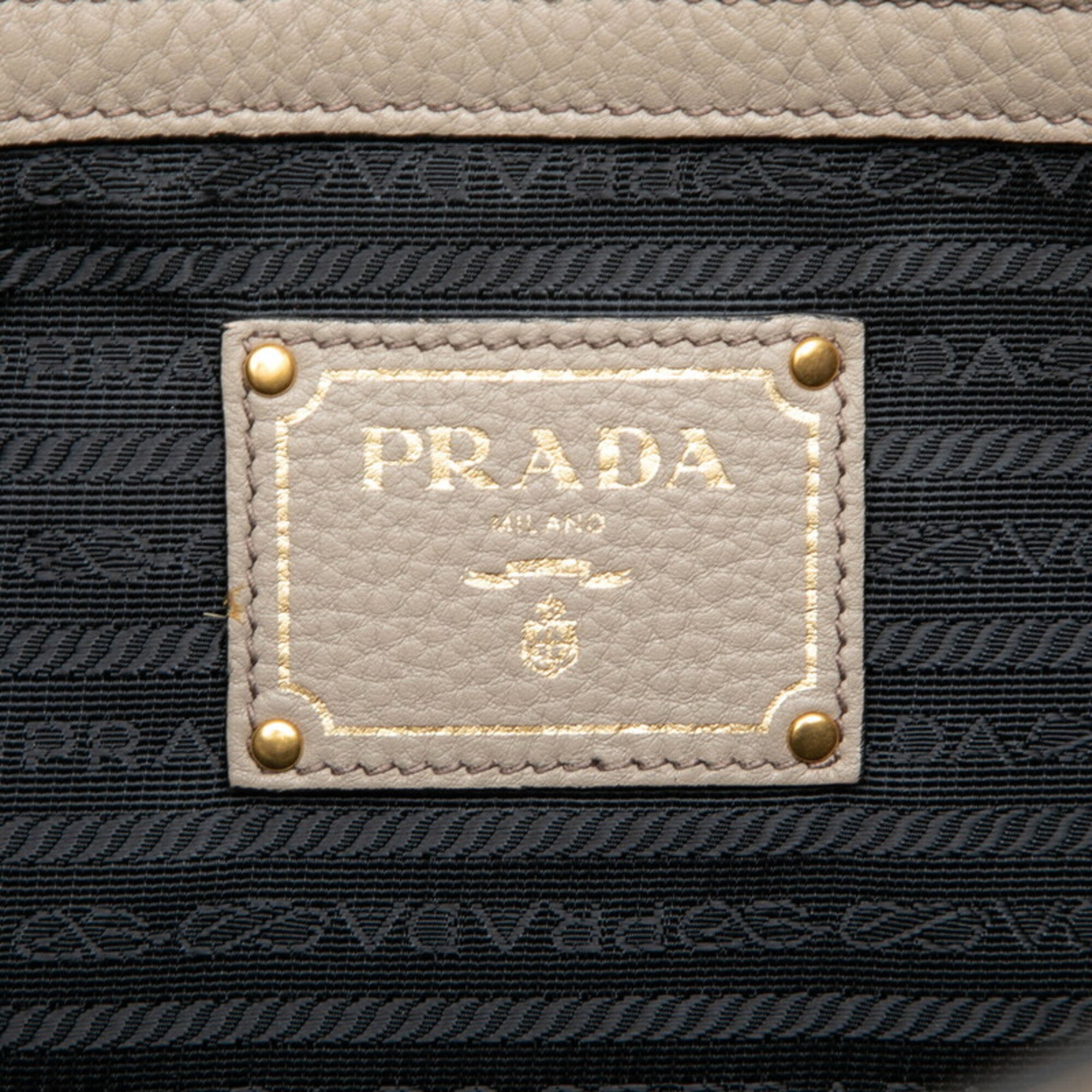 Prada Gray Leather Shoulder Bag Tote Bag (Pre-Owned)