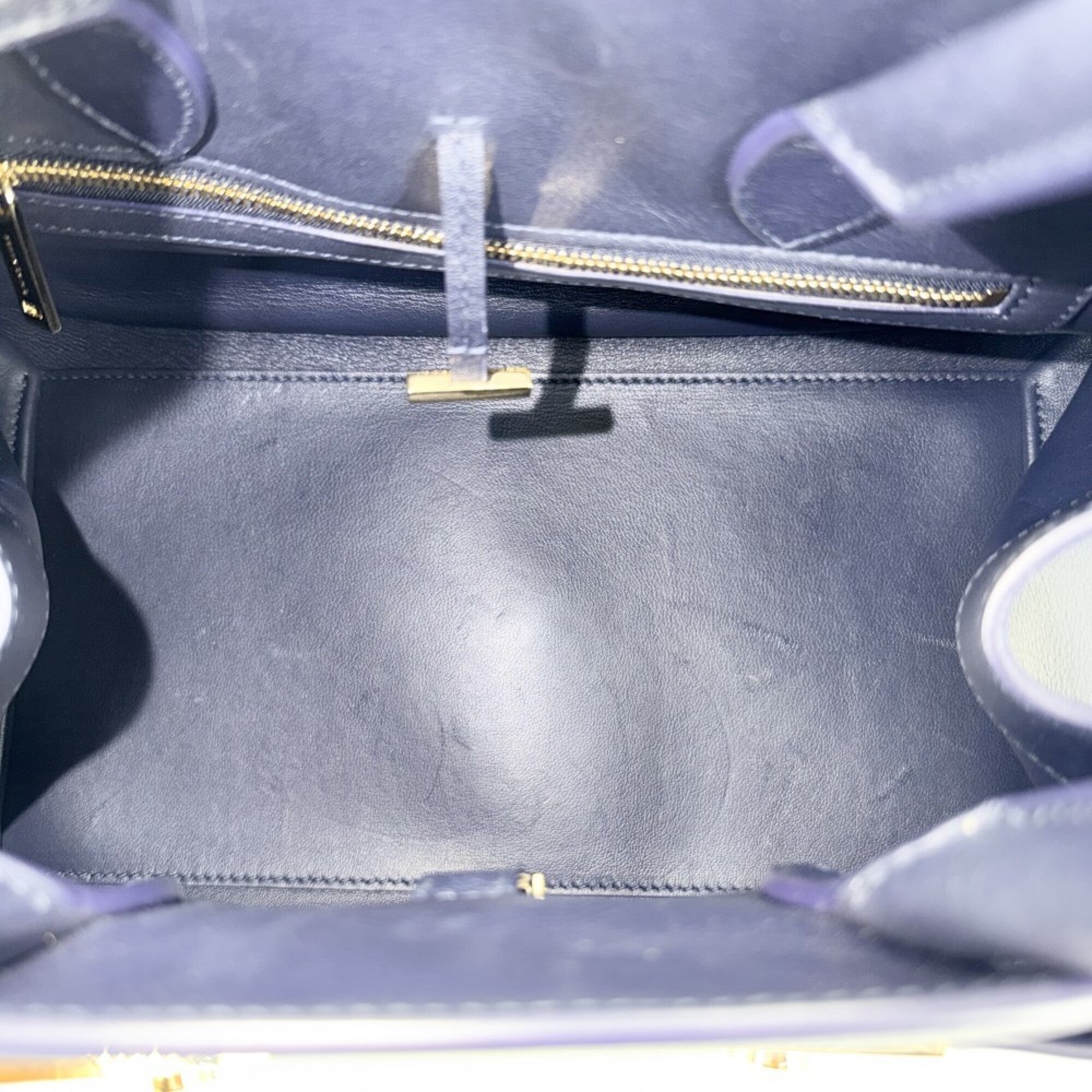Salvatore Ferragamo Navy White Leather Tote Bag (Pre-Owned)