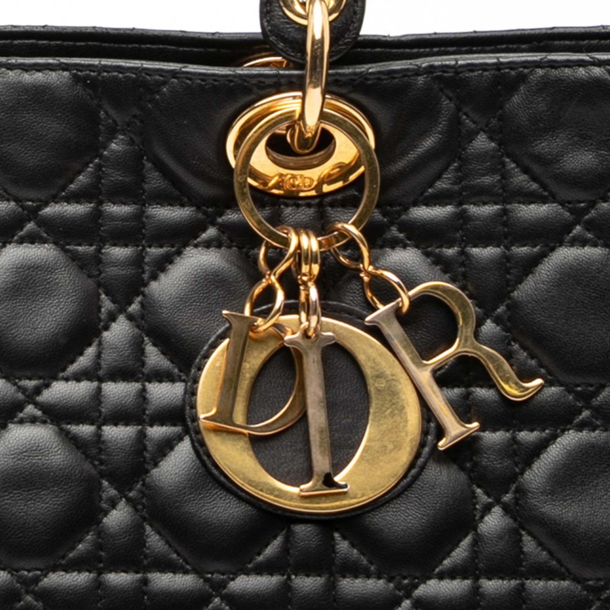 Christian Dior Lady Dior Black Leather Handbag Shoulder Bag (Pre-Owned)